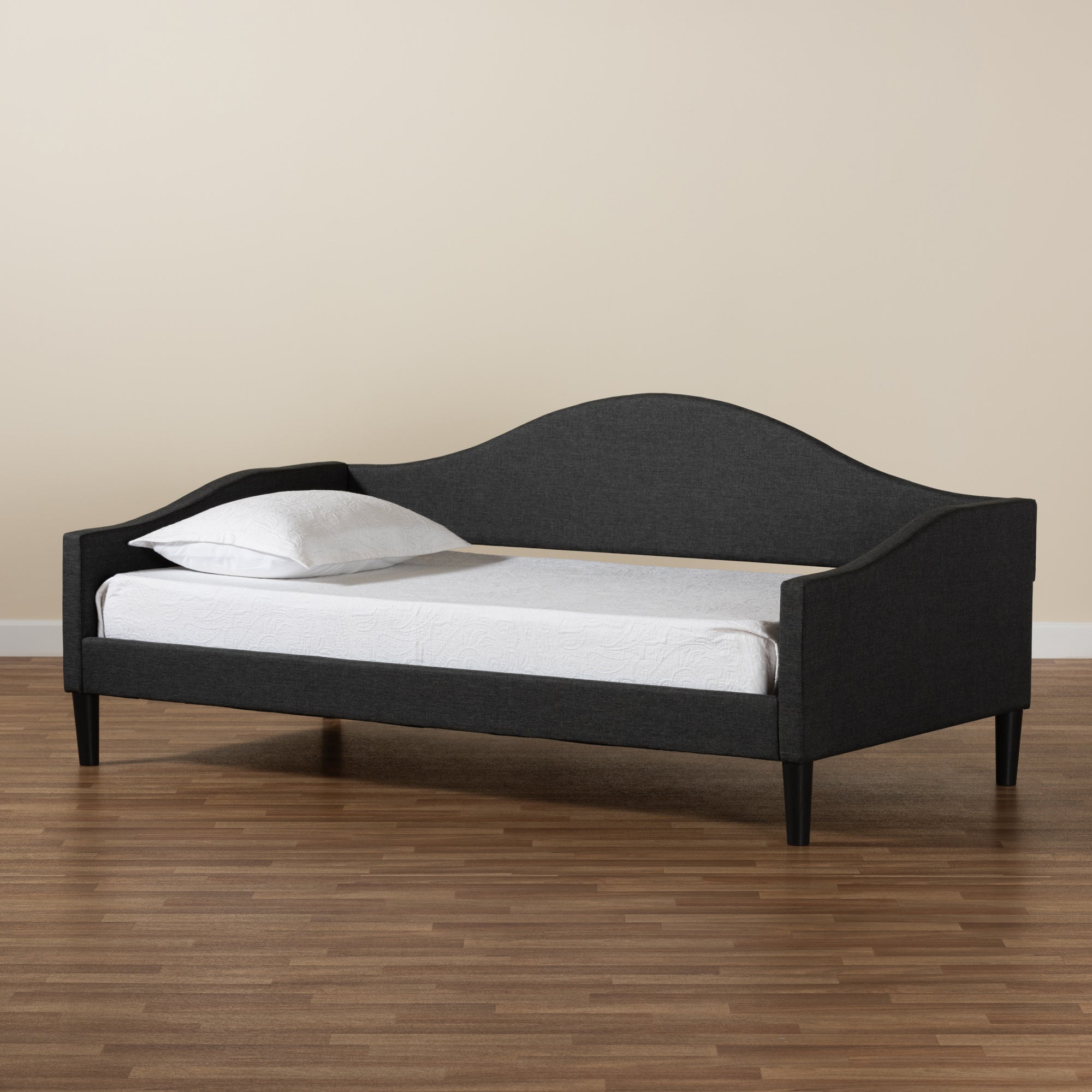 Baxton Studio Milligan Modern and Contemporary Charcoal Fabric Upholstered and Dark Brown Finished Wood Twin Size Daybed