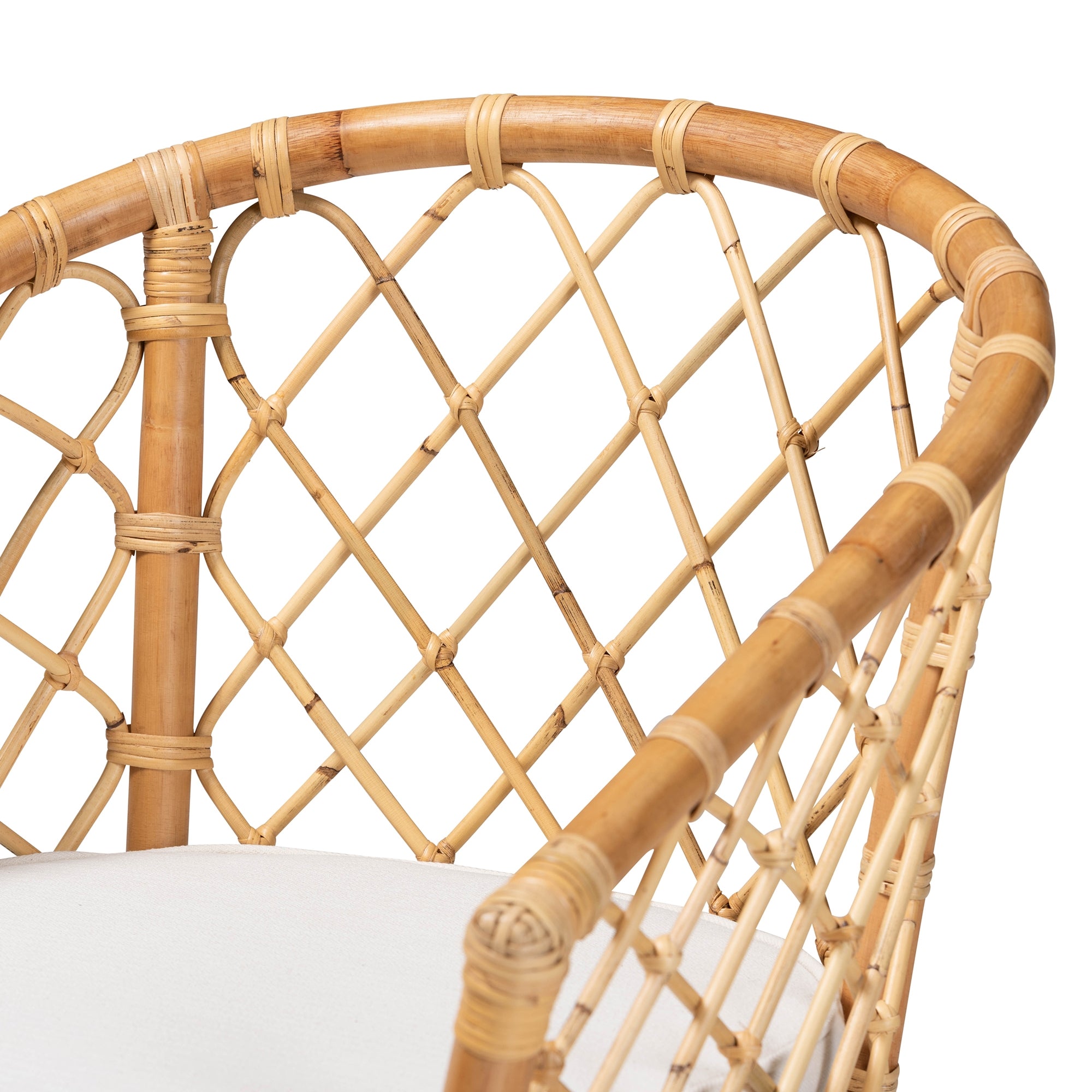 bali & pari Orchard Modern Bohemian White Fabric Upholstered and Natural Brown Rattan Dining Chair