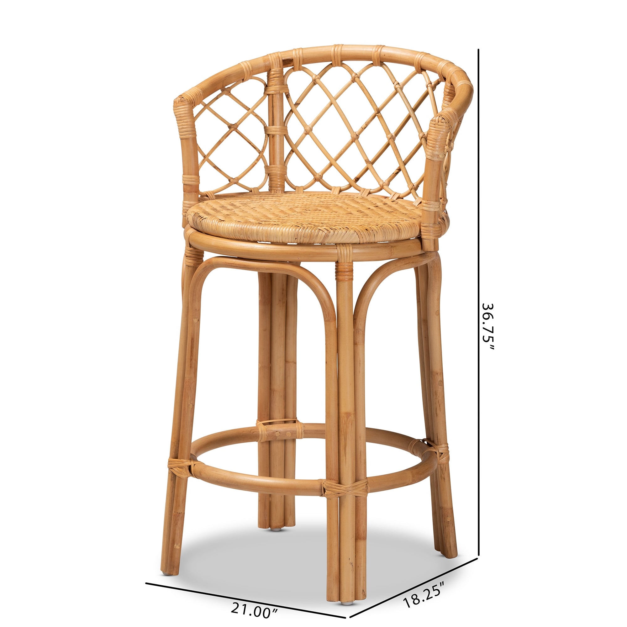 bali & pari Orchard Modern Bohemian Natural Brown Rattan Counter Stool