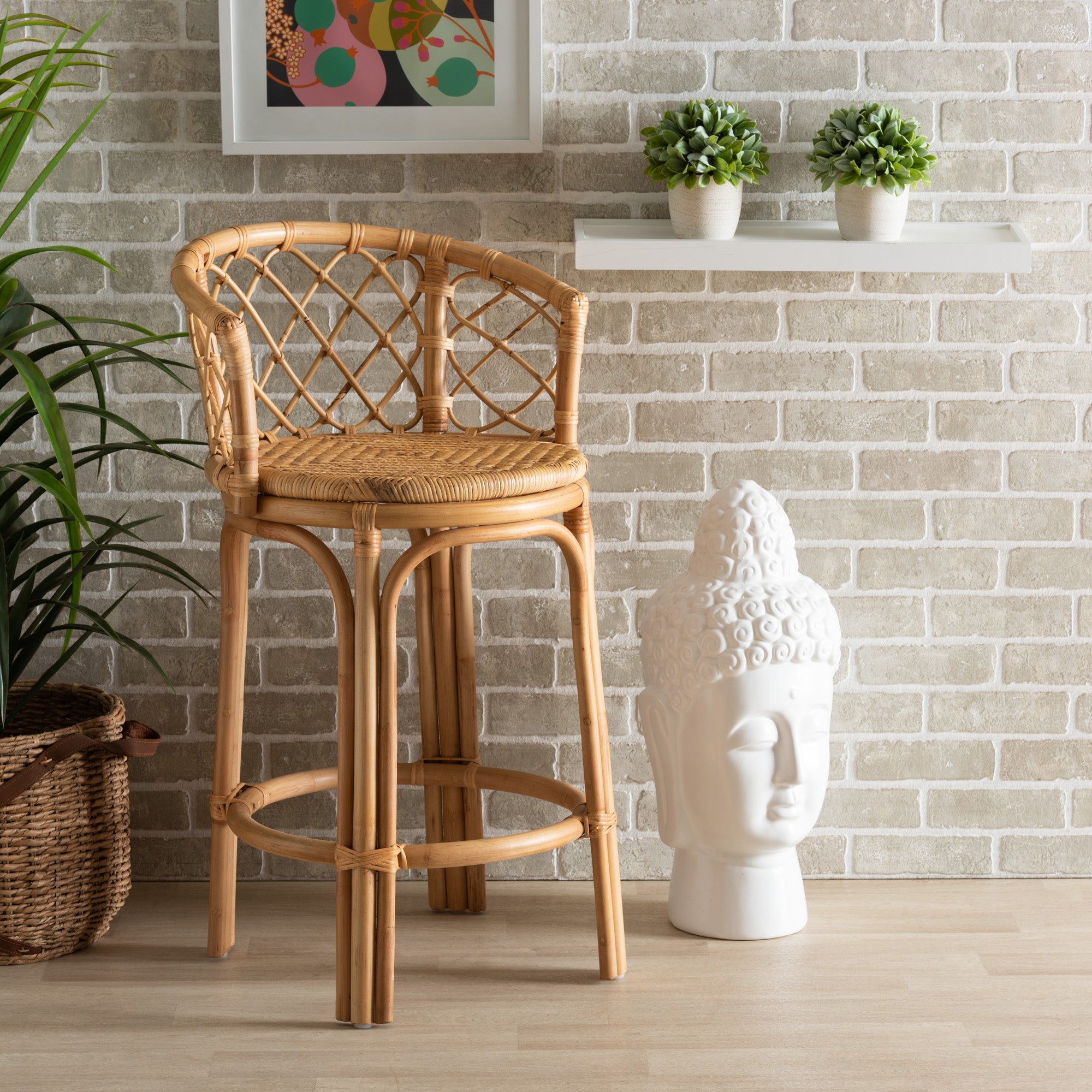 bali & pari Orchard Modern Bohemian Natural Brown Rattan Counter Stool