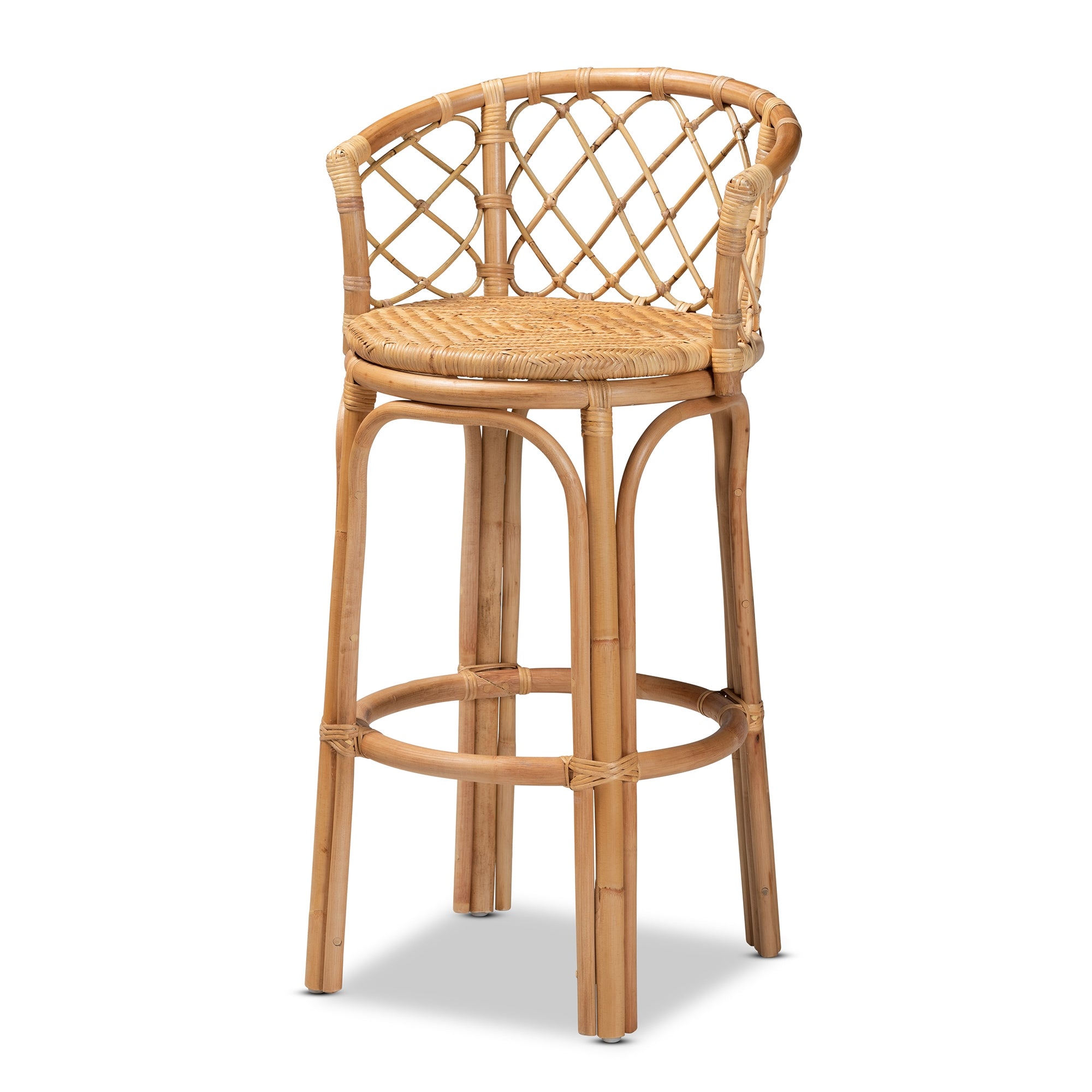 bali & pari Orchard Modern Bohemian Natural Brown Rattan Bar Stool