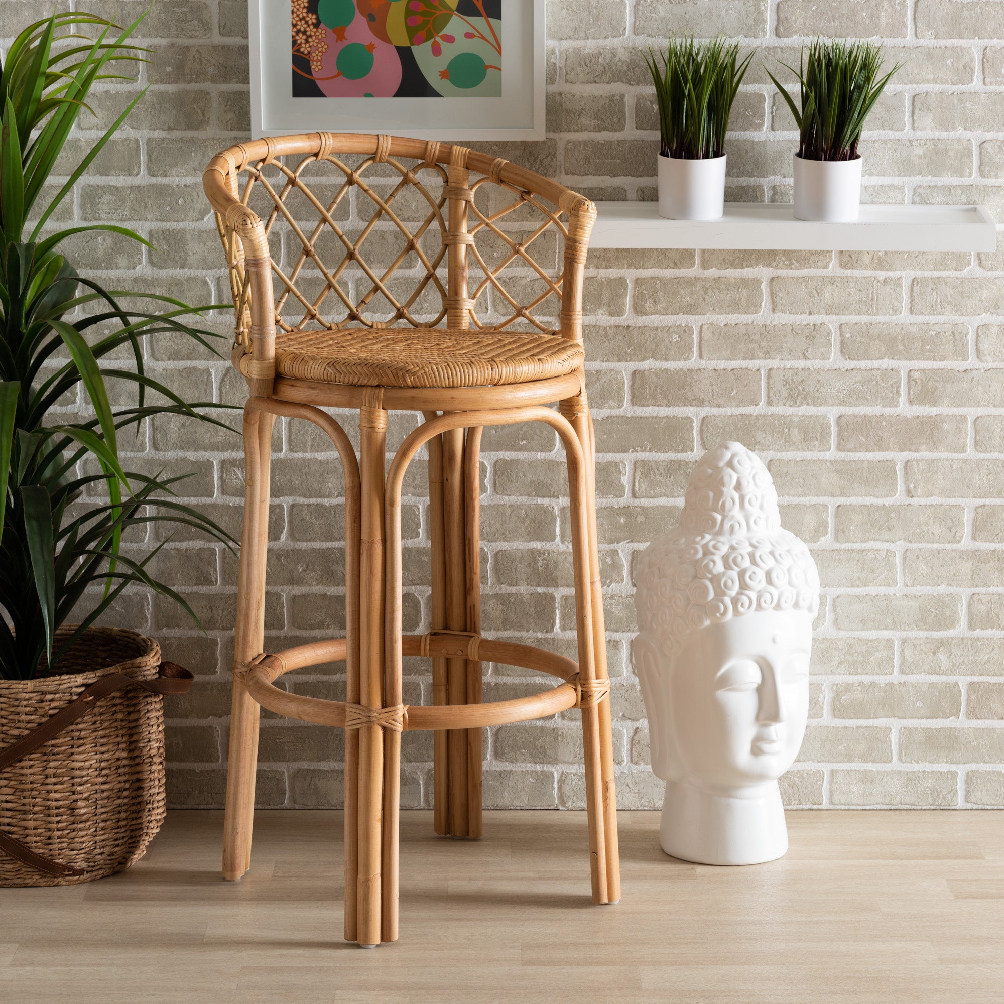 bali & pari Orchard Modern Bohemian Natural Brown Rattan Bar Stool