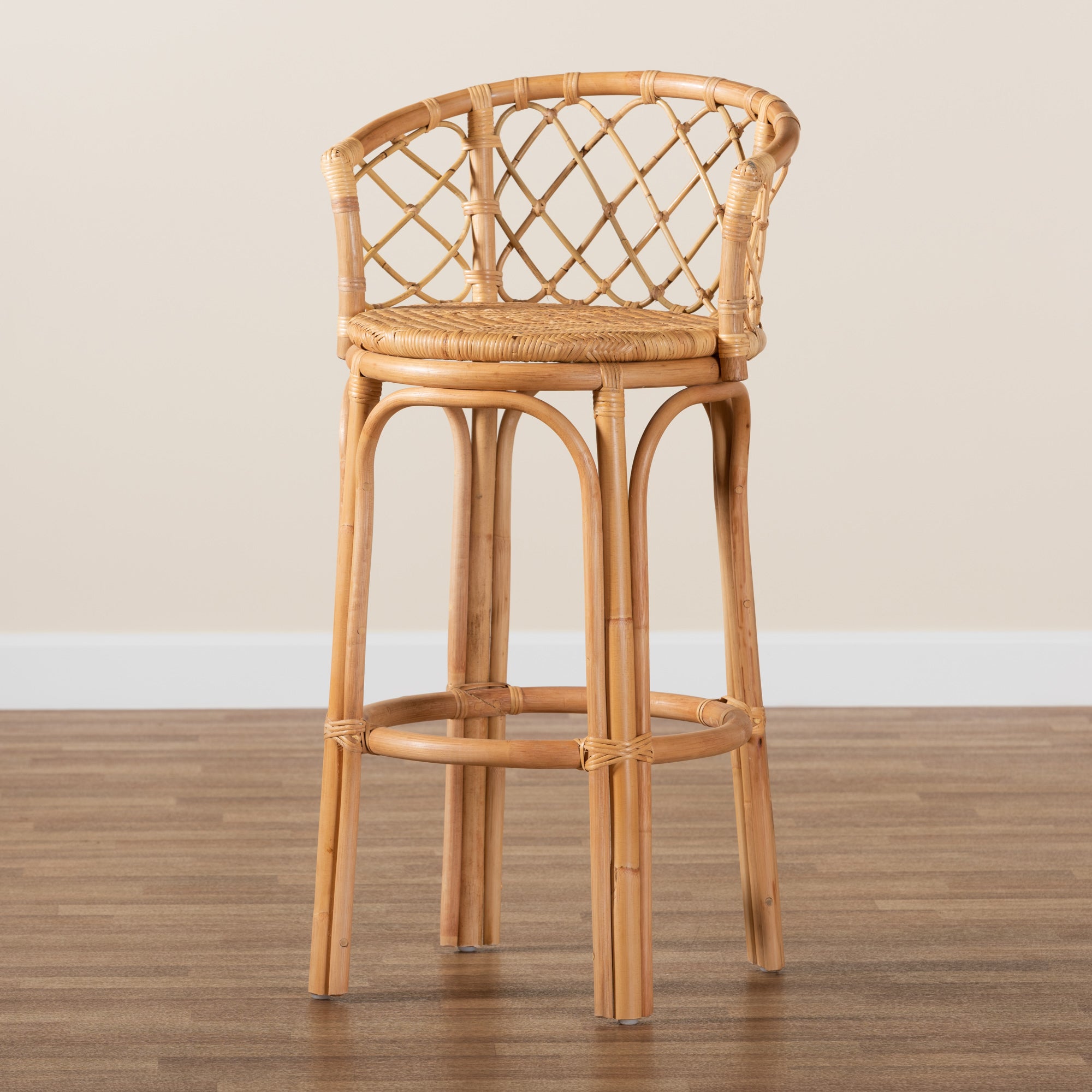bali & pari Orchard Modern Bohemian Natural Brown Rattan Bar Stool