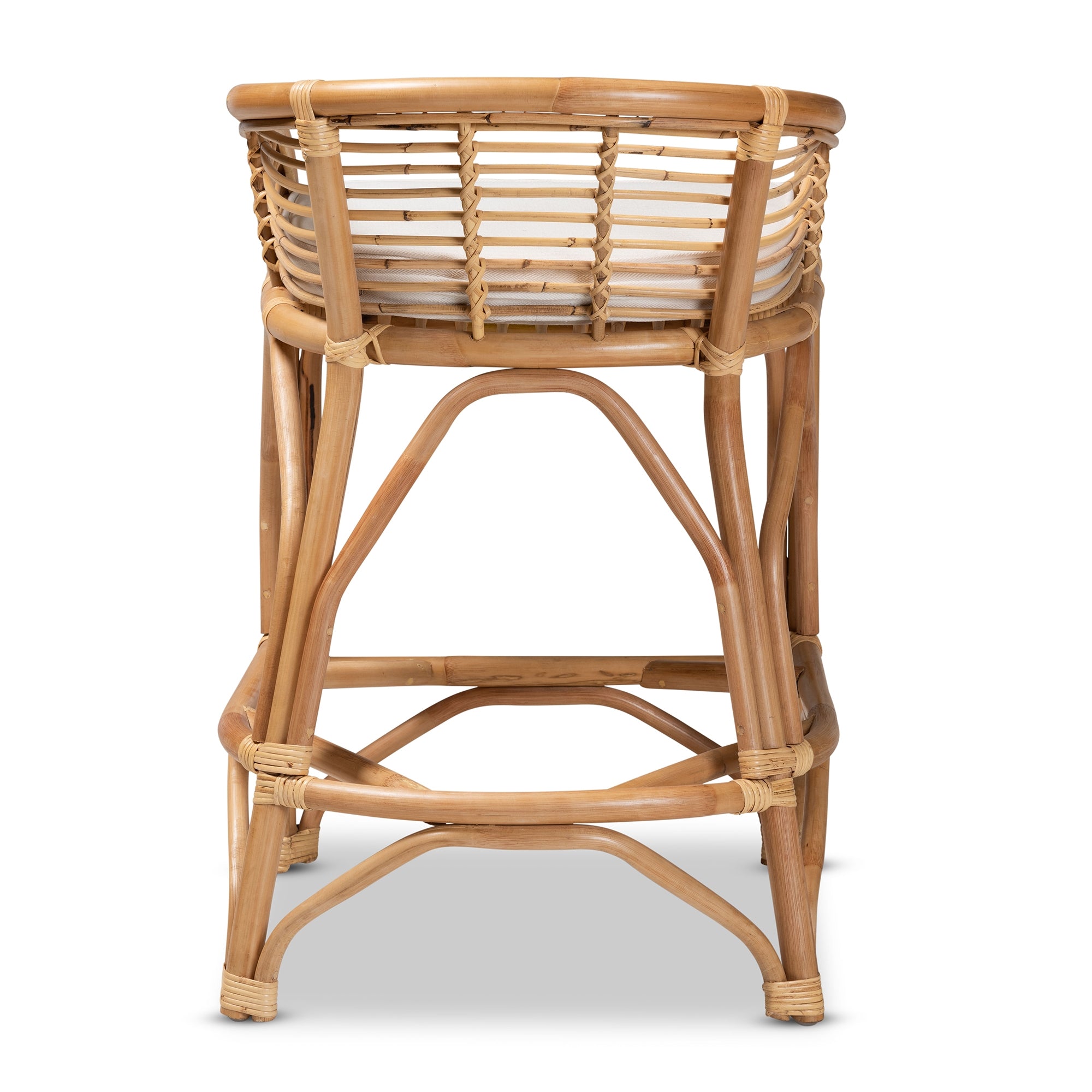 bali & pari Maverick Modern Bohemian White Fabric Upholstered and Natural Brown Rattan Counter Stool