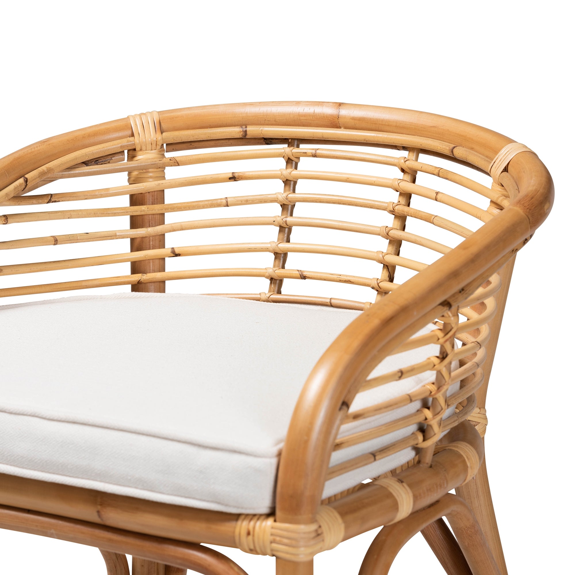bali & pari Maverick Modern Bohemian White Fabric Upholstered and Natural Brown Rattan Counter Stool