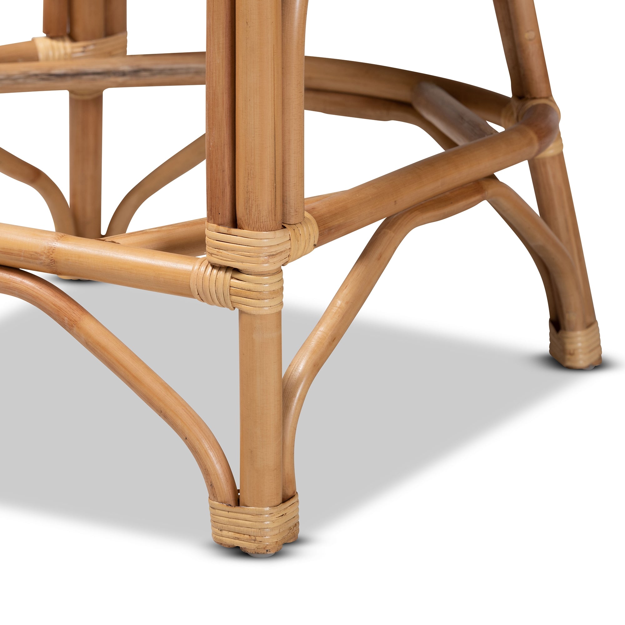 bali & pari Maverick Modern Bohemian White Fabric Upholstered and Natural Brown Rattan Counter Stool
