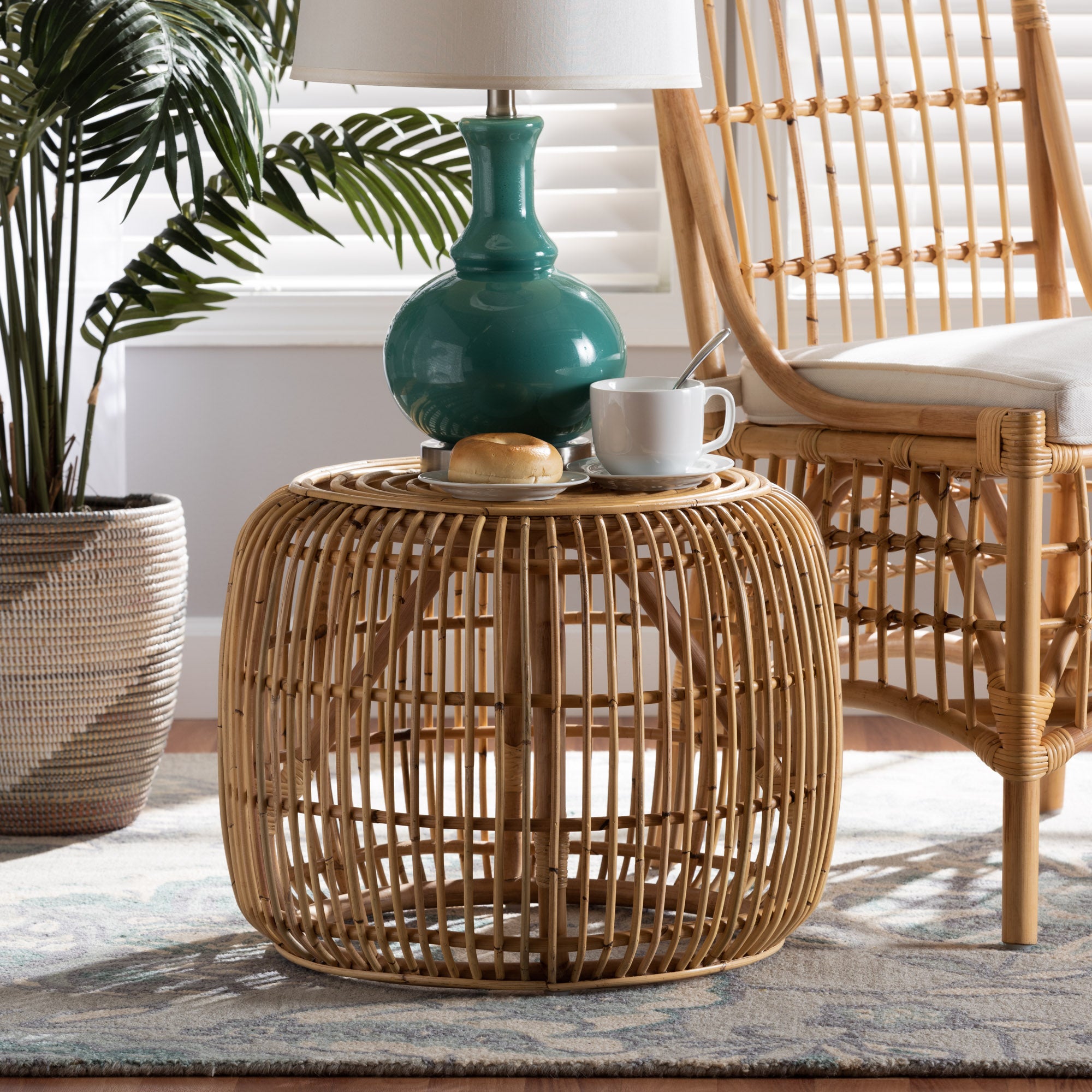 bali & pari Maverick Modern Bohemian Natural Brown Rattan End table