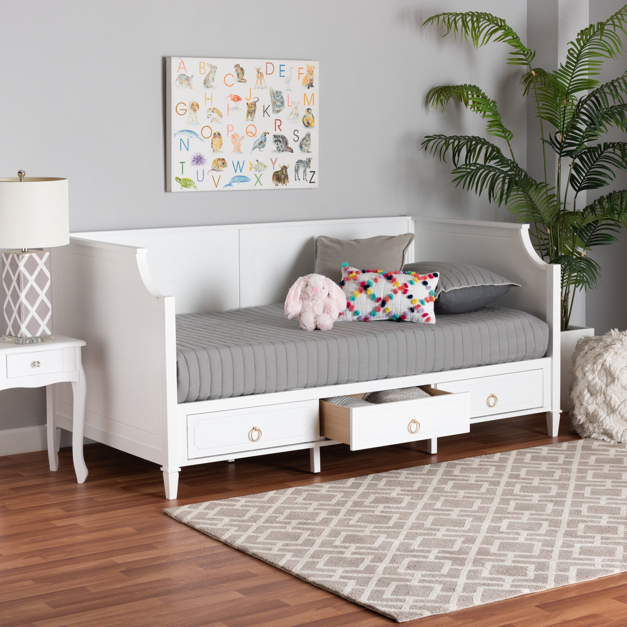 Baxton Studio Lowri Classic and Traditional White Finished Wood Twin Size 3-Drawer Daybed
