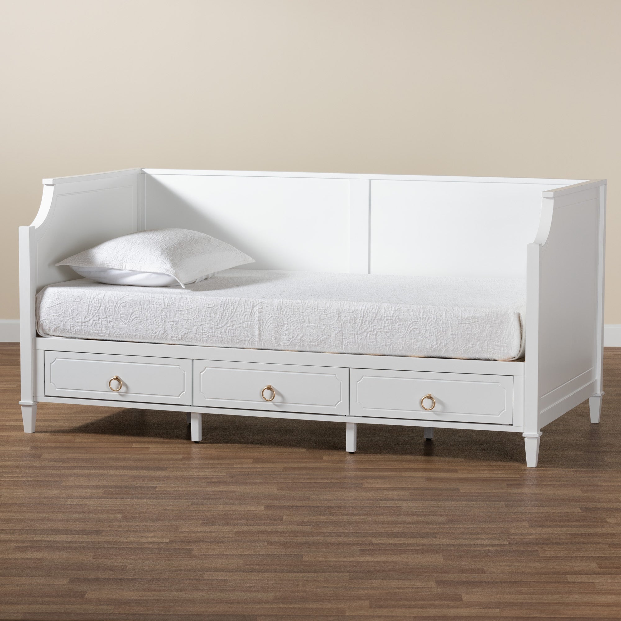 Baxton Studio Lowri Classic and Traditional White Finished Wood Twin Size 3-Drawer Daybed