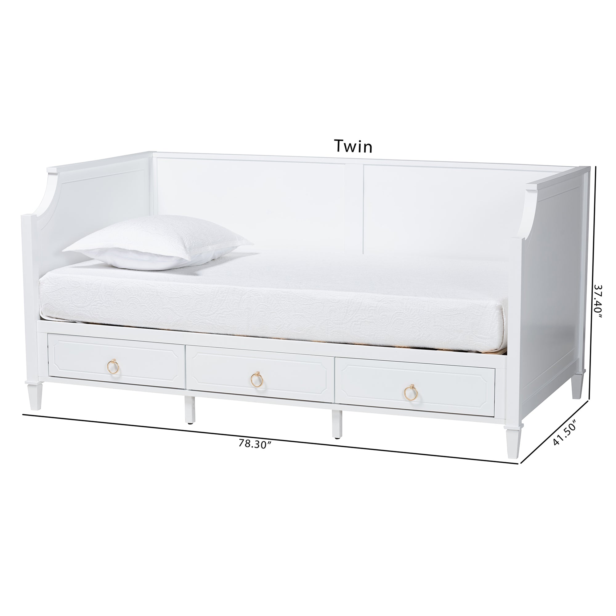 Baxton Studio Lowri Classic and Traditional White Finished Wood Twin Size 3-Drawer Daybed