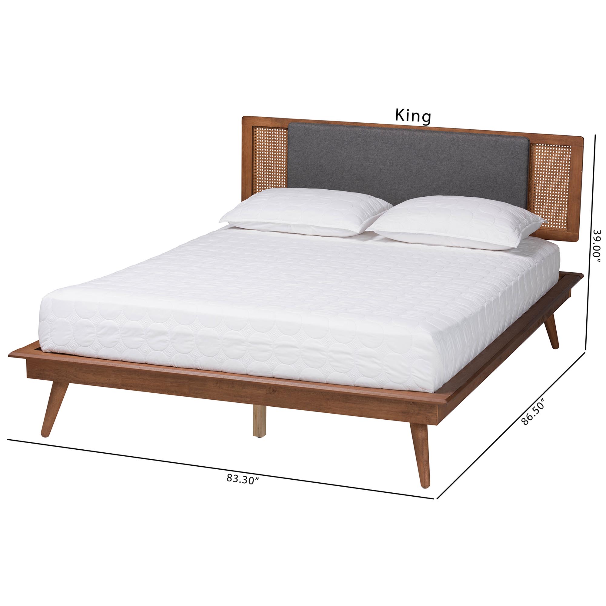 Baxton Studio Delfina Mid-Century Modern Dark Grey Fabric and Walnut Brown Finished Wood Queen Size Platform Bed