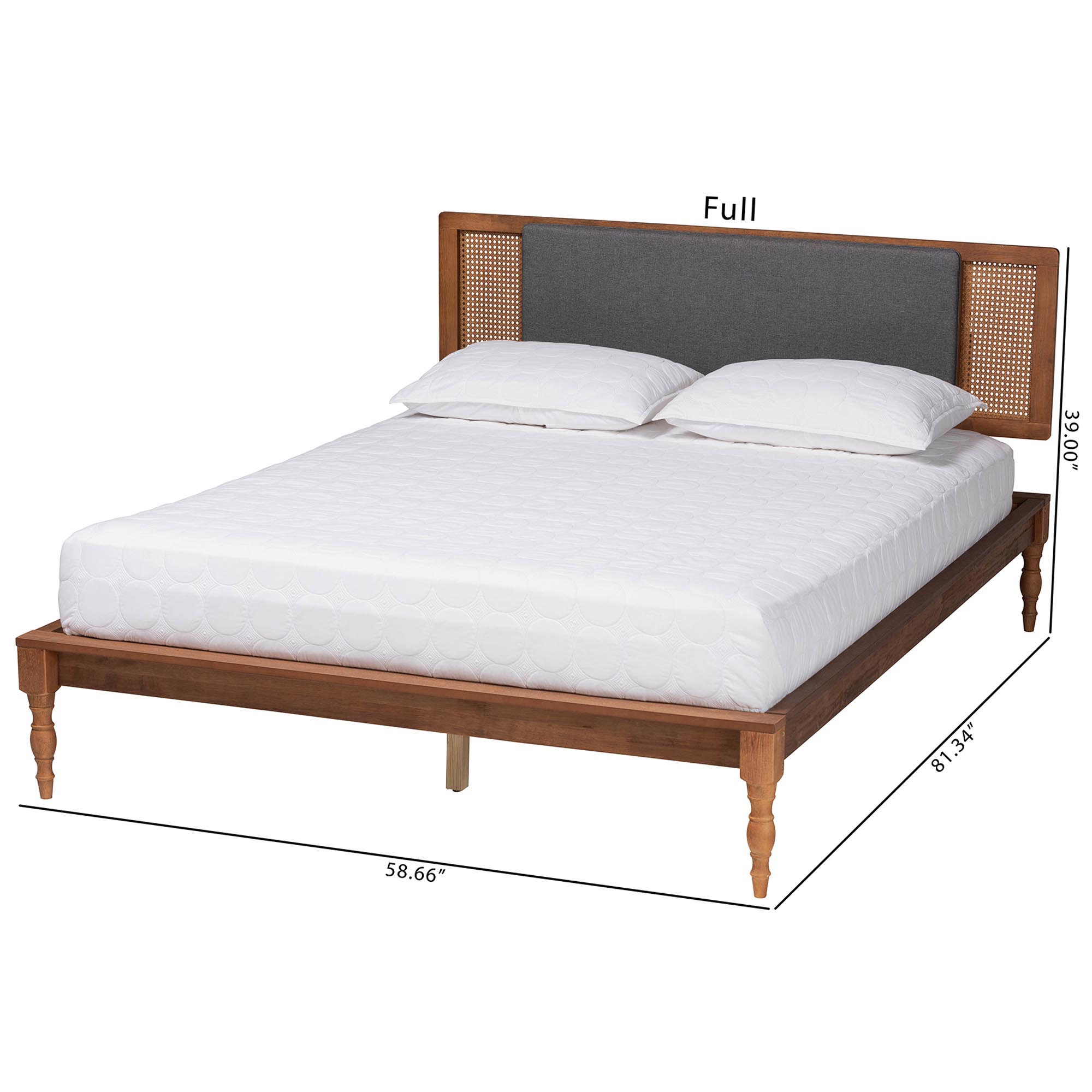 Baxton Studio Eliseo Mid-Century Modern Dark Grey Fabric and Walnut Brown Finished Wood Queen Size Platform Bed