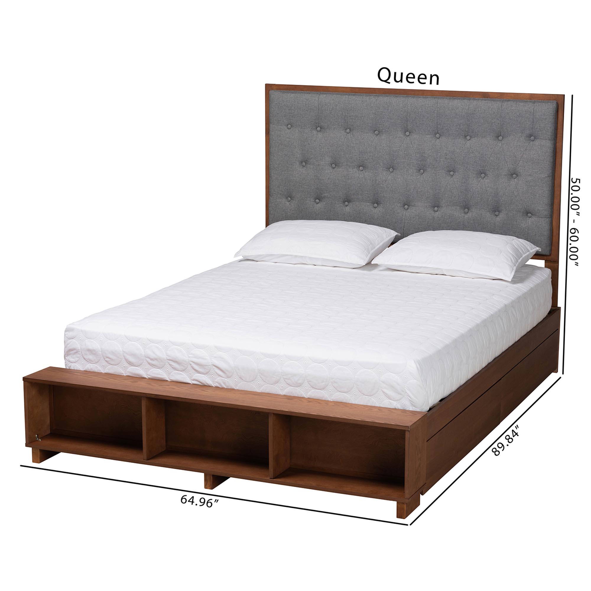 Baxton Studio Jalie Classic Transitional Grey Fabric and Walnut Brown Finished Wood King Size Platform Storage Bed