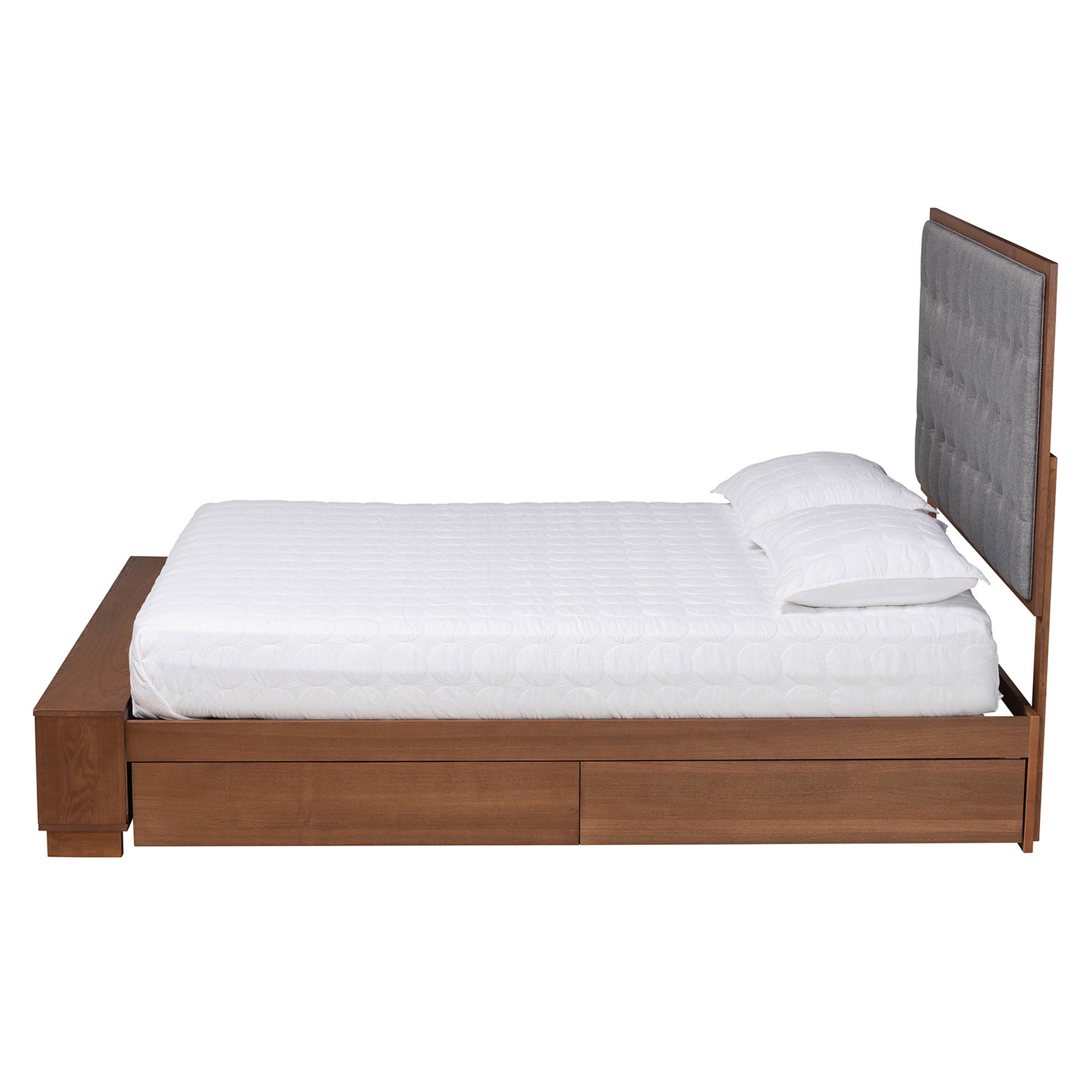 Baxton Studio Jalie Classic Transitional Grey Fabric and Walnut Brown Finished Wood King Size Platform Storage Bed
