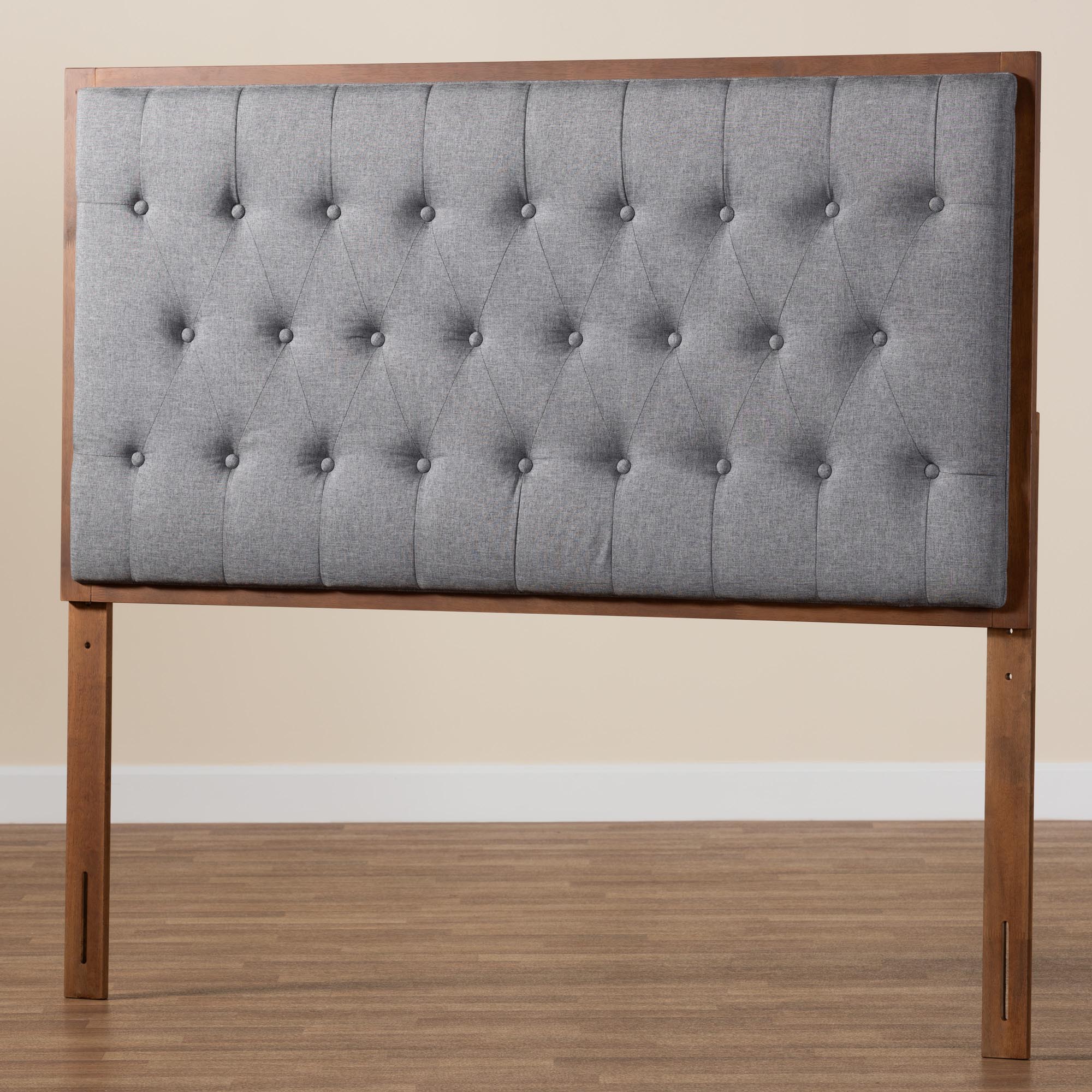 Baxton Studio Harumi Classic and Traditional Grey Fabric and Walnut Brown Finished Wood King size Headboard