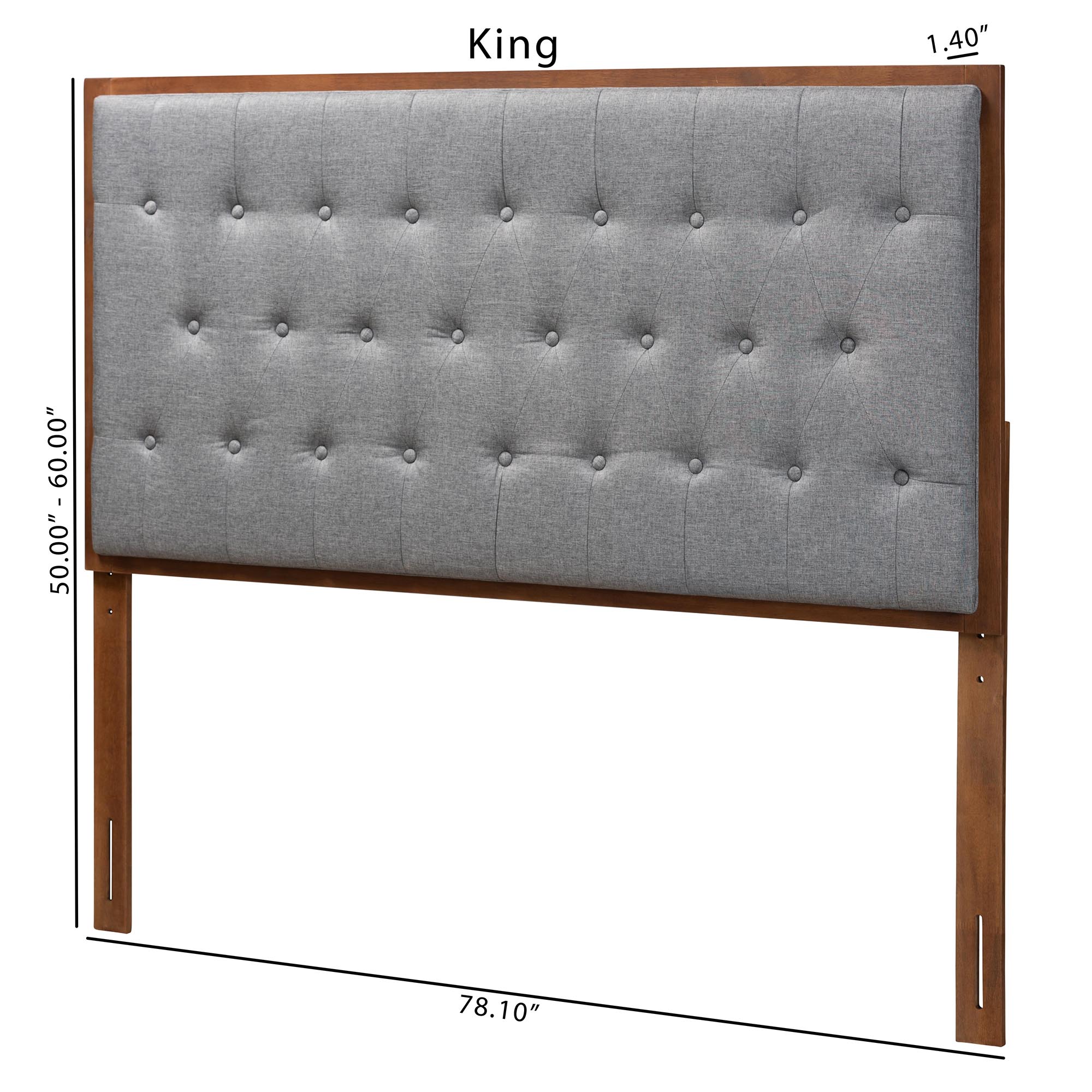 Baxton Studio Harumi Classic and Traditional Grey Fabric and Walnut Brown Finished Wood King size Headboard