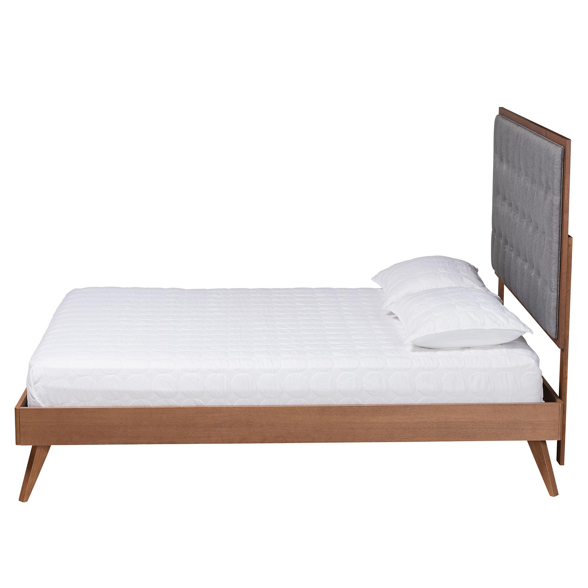 Baxton Studio Dericia Classic and Traditional Grey Fabric and Walnut Brown Finished Wood King Size Platform Bed
