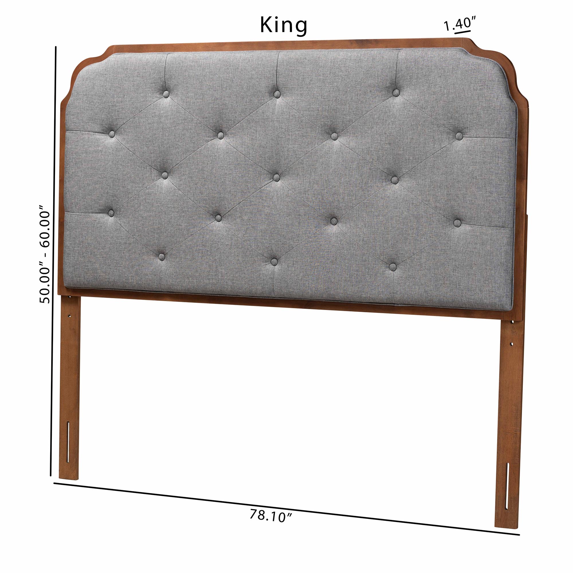 Baxton Studio Shanti Classic and Traditional Grey Fabric and Walnut Brown Finished Wood King Size Headboard
