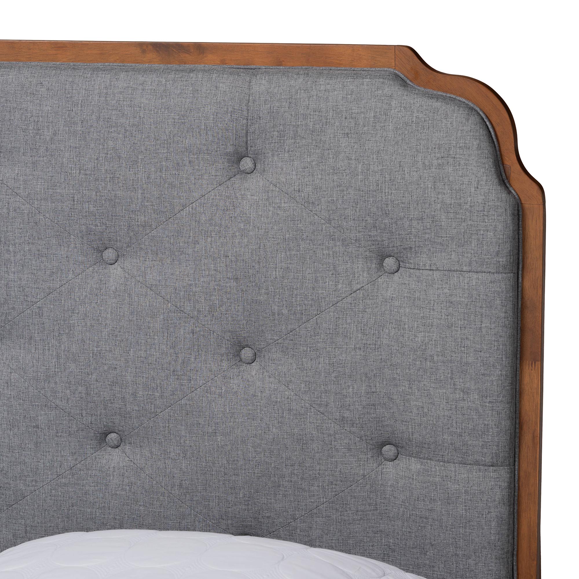 Baxton Studio Lorana Mid-Century Modern Grey Fabric and Walnut Brown Wood King Size Platform Bed