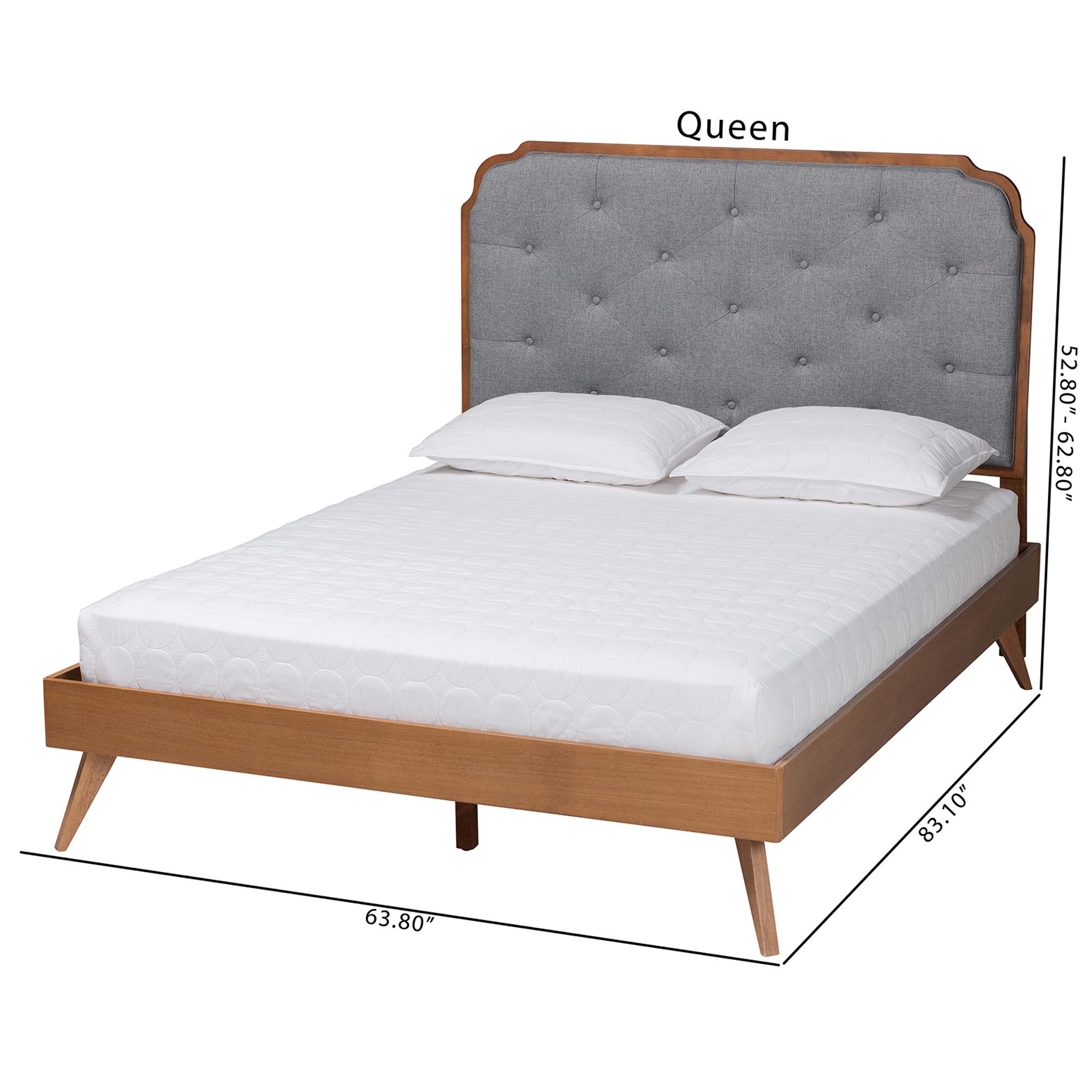 Baxton Studio Lorana Mid-Century Modern Grey Fabric and Walnut Brown Wood King Size Platform Bed