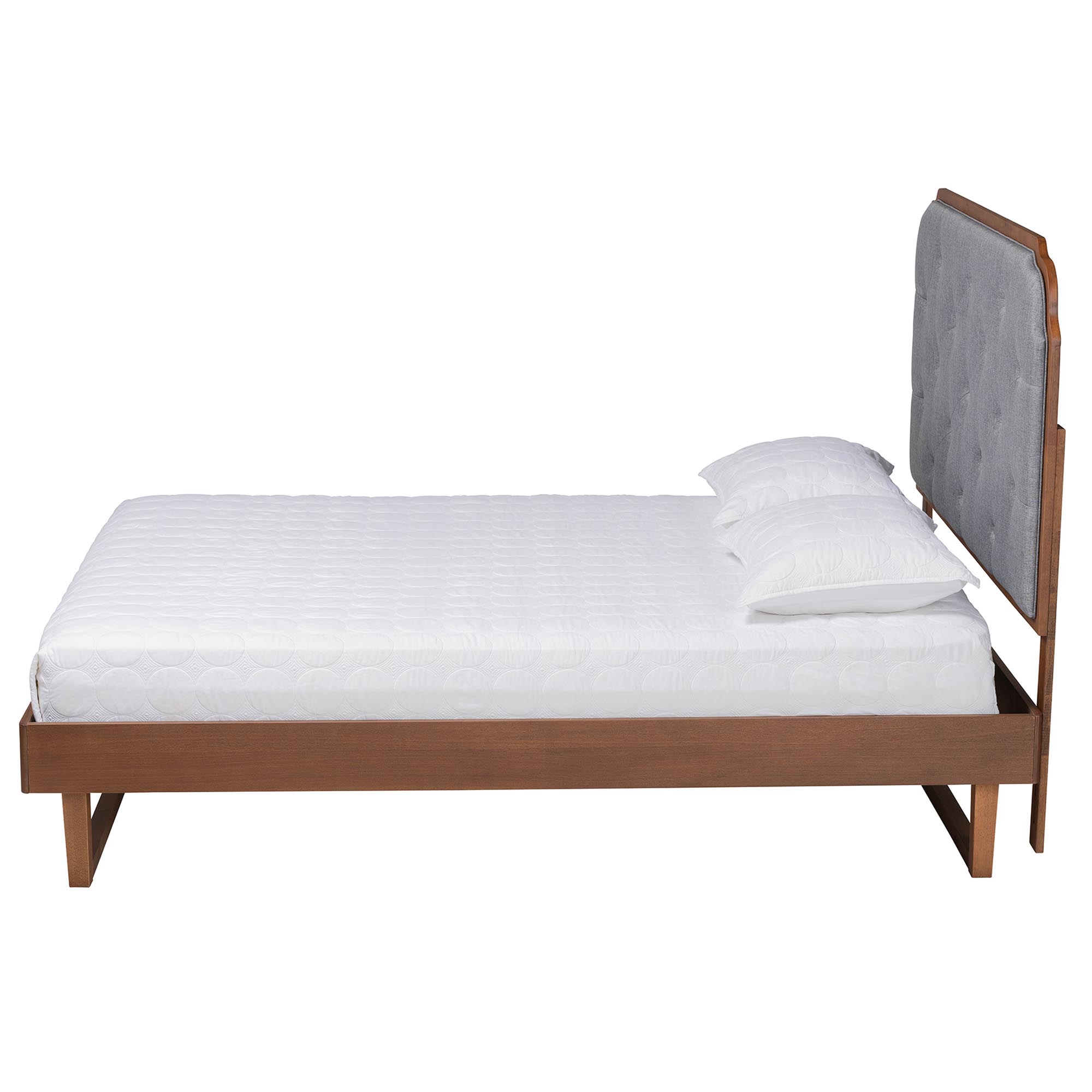 Baxton Studio Roald Mid-Century Modern Grey Fabric and Walnut Brown Wood King Size Platform Bed