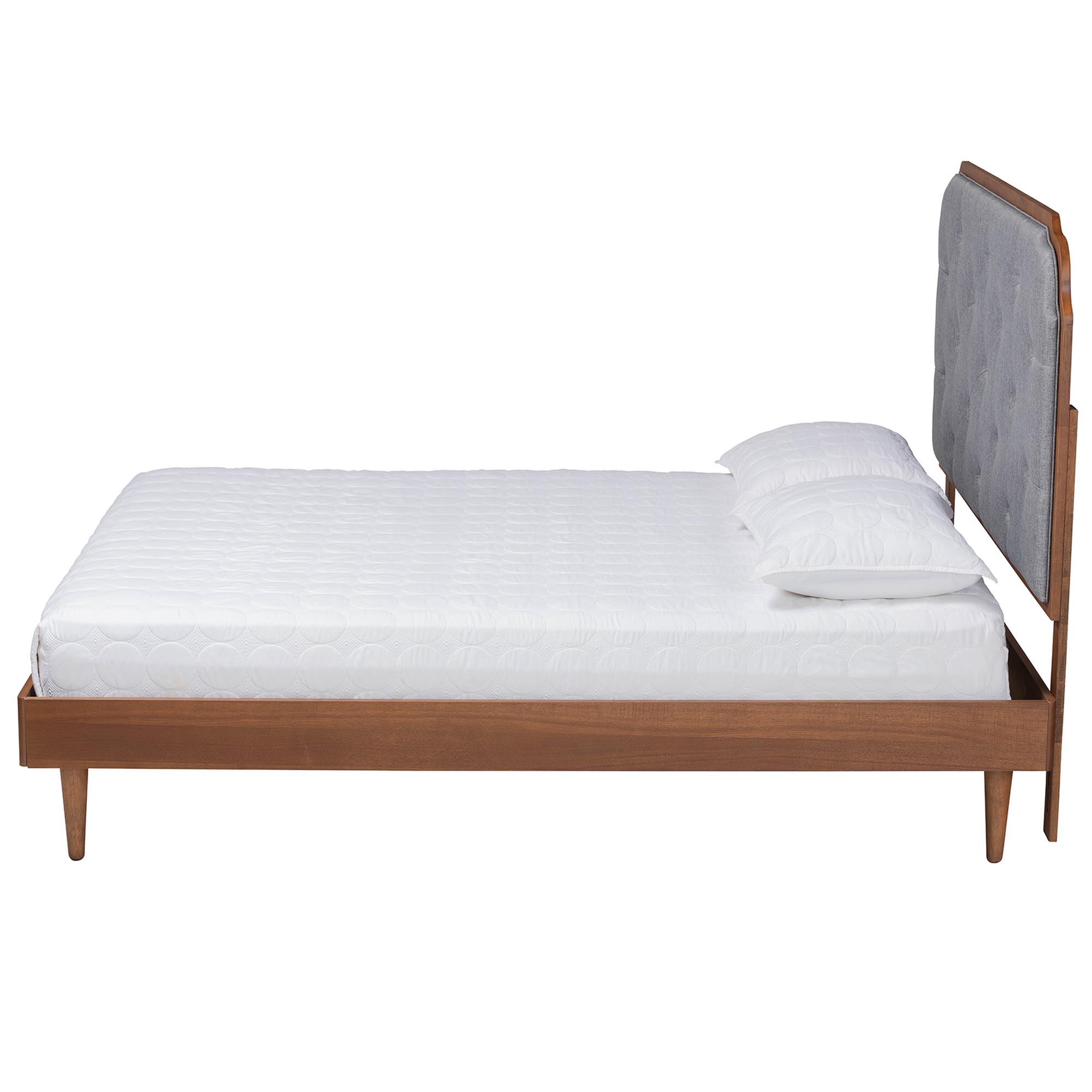 Baxton Studio Garron Mid-Century Modern Grey Fabric and Walnut Brown Wood King Size Platform Bed