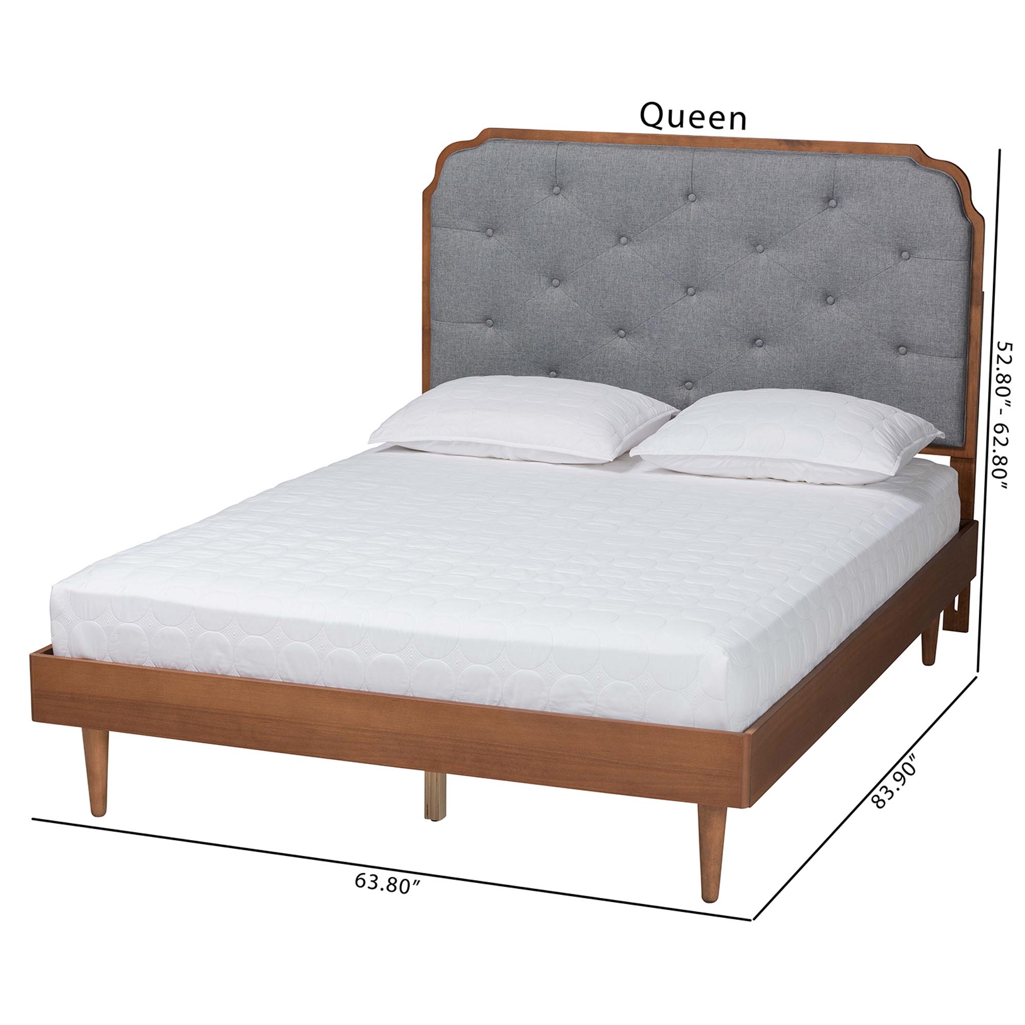 Baxton Studio Garron Mid-Century Modern Grey Fabric and Walnut Brown Wood King Size Platform Bed