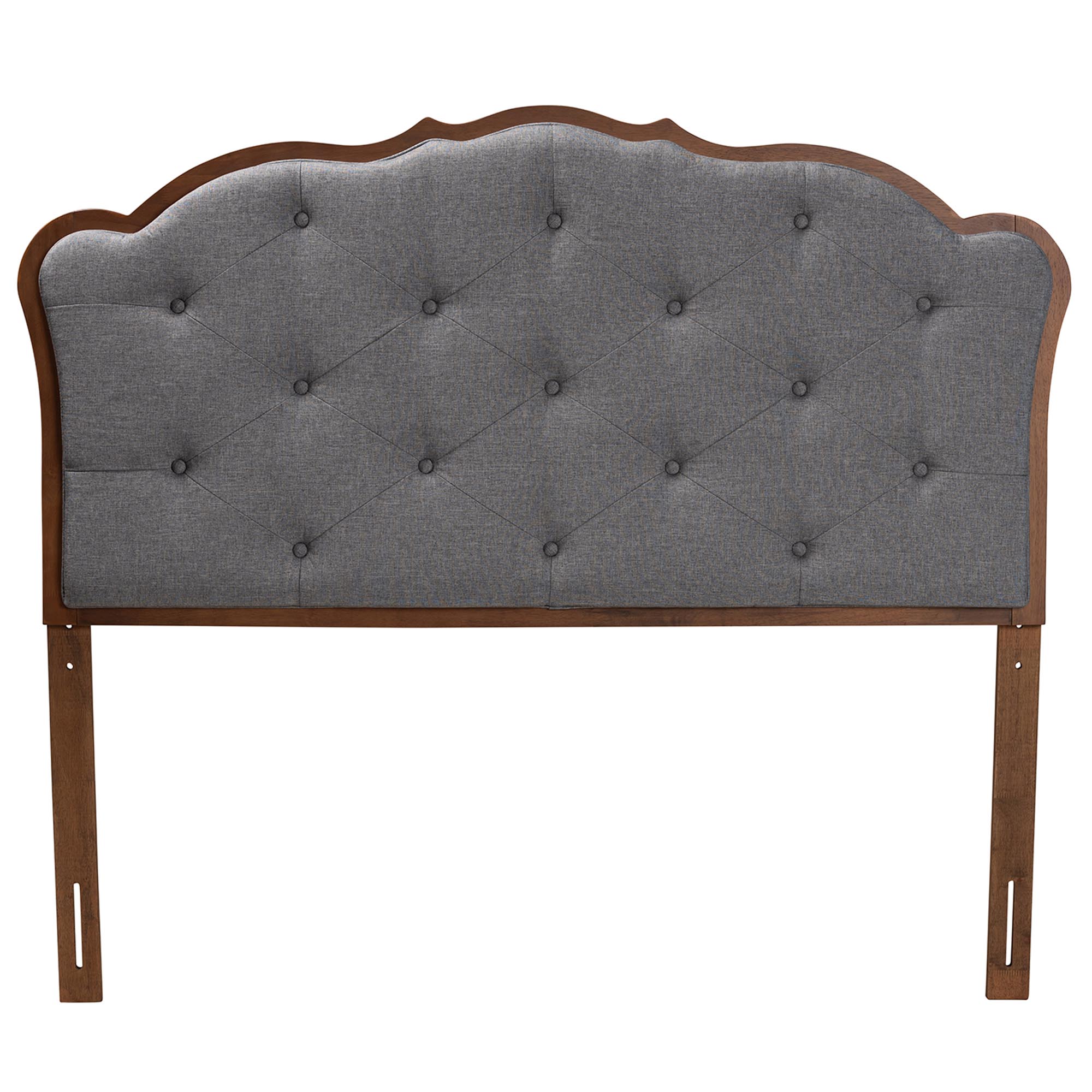 Baxton Studio Leandra Classic and Traditional Grey Fabric and Walnut Brown Finished Wood Queen Size Headboard