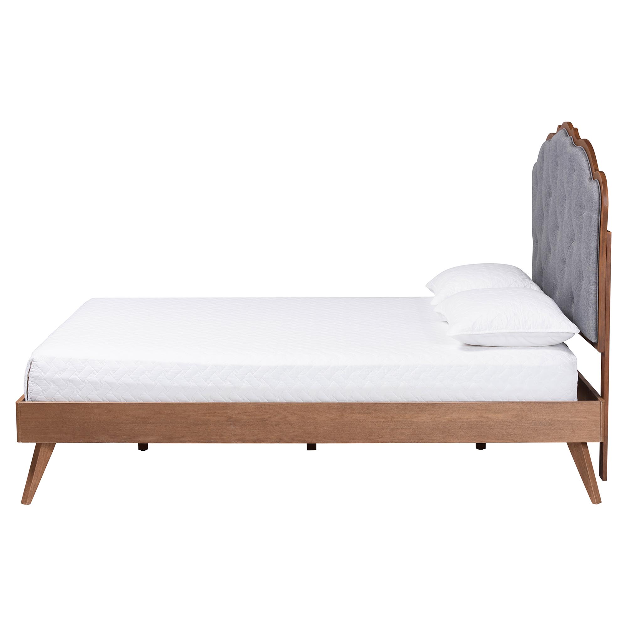 Baxton Studio Aithan Platform Bed - Mid-Century Modern Bed with Upholstered Headboard and Button Tufted Design, Queen