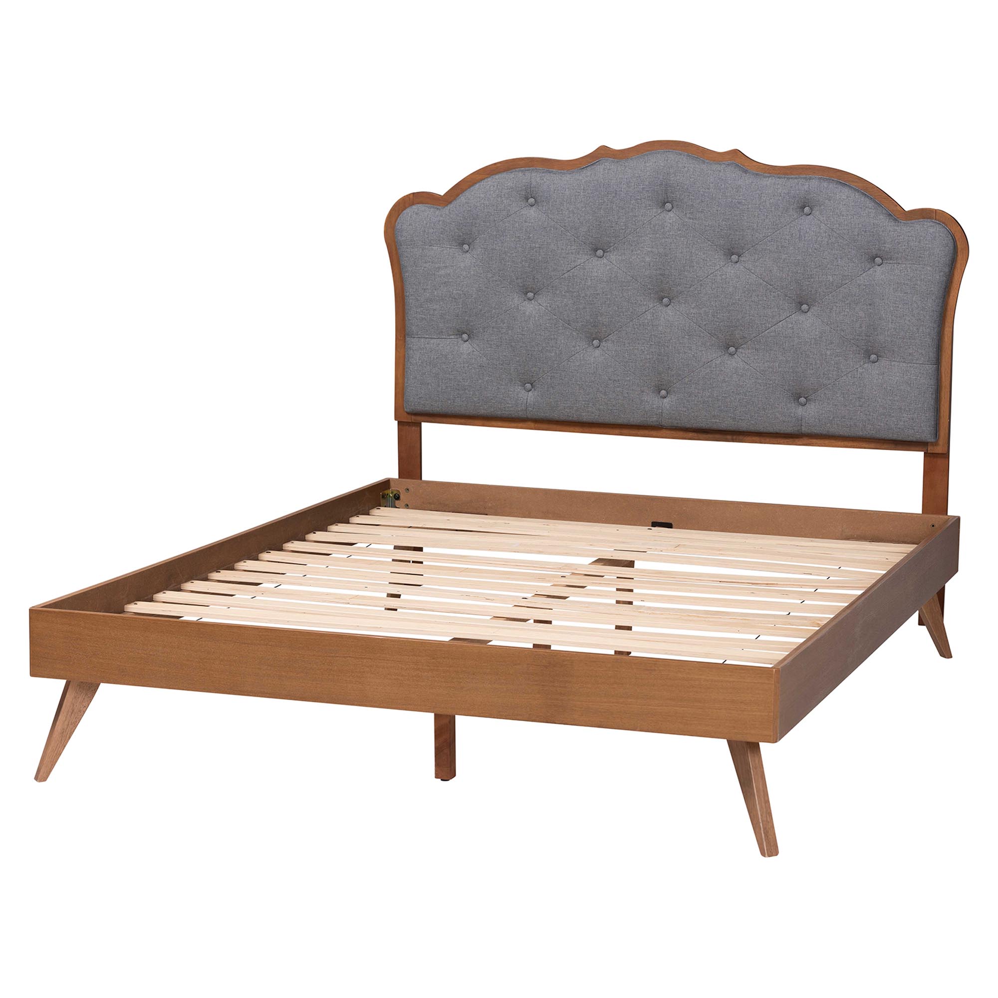 Baxton Studio Aithan Platform Bed - Mid-Century Modern Bed with Upholstered Headboard and Button Tufted Design, Queen
