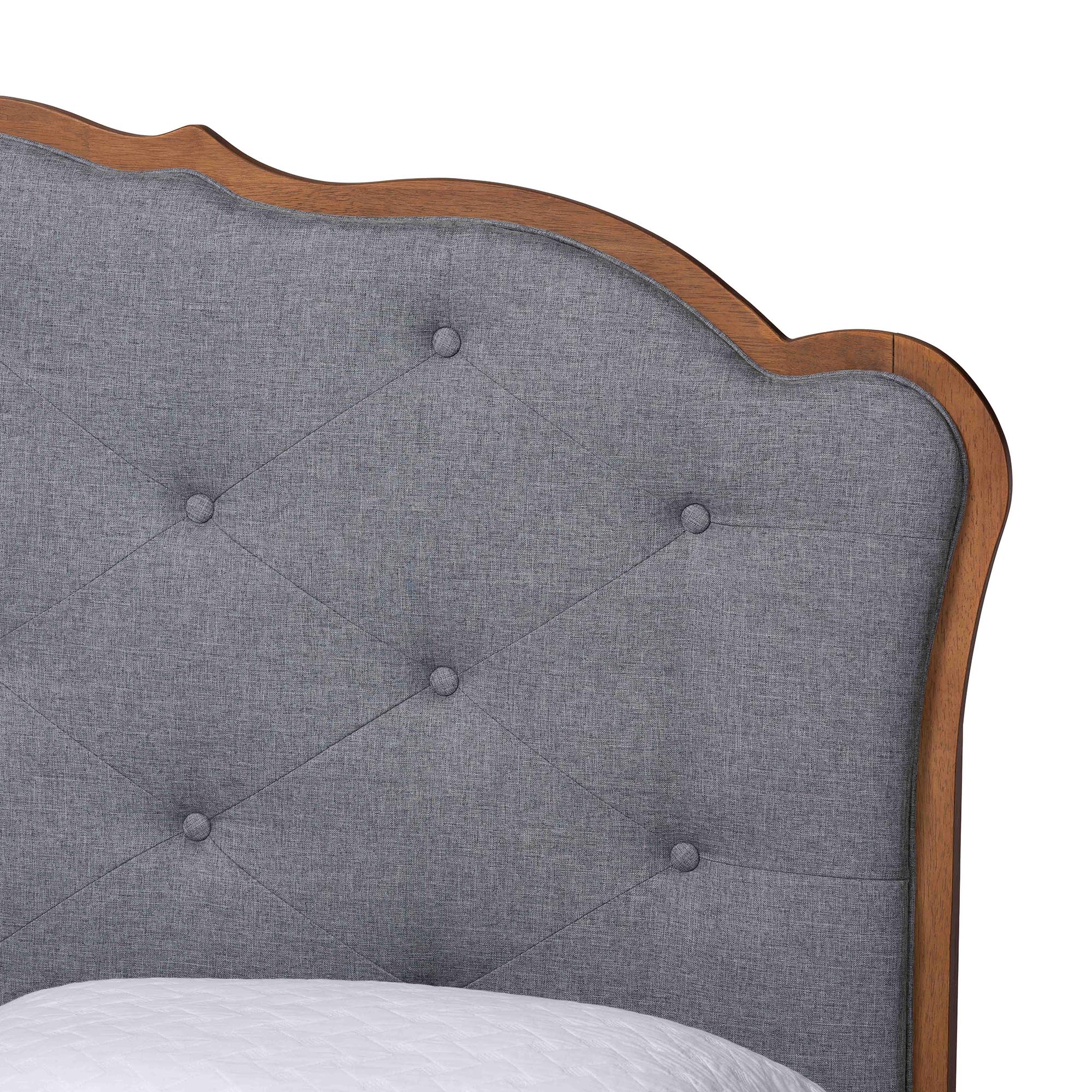 Baxton Studio Aithan Platform Bed - Mid-Century Modern Bed with Upholstered Headboard and Button Tufted Design, Queen