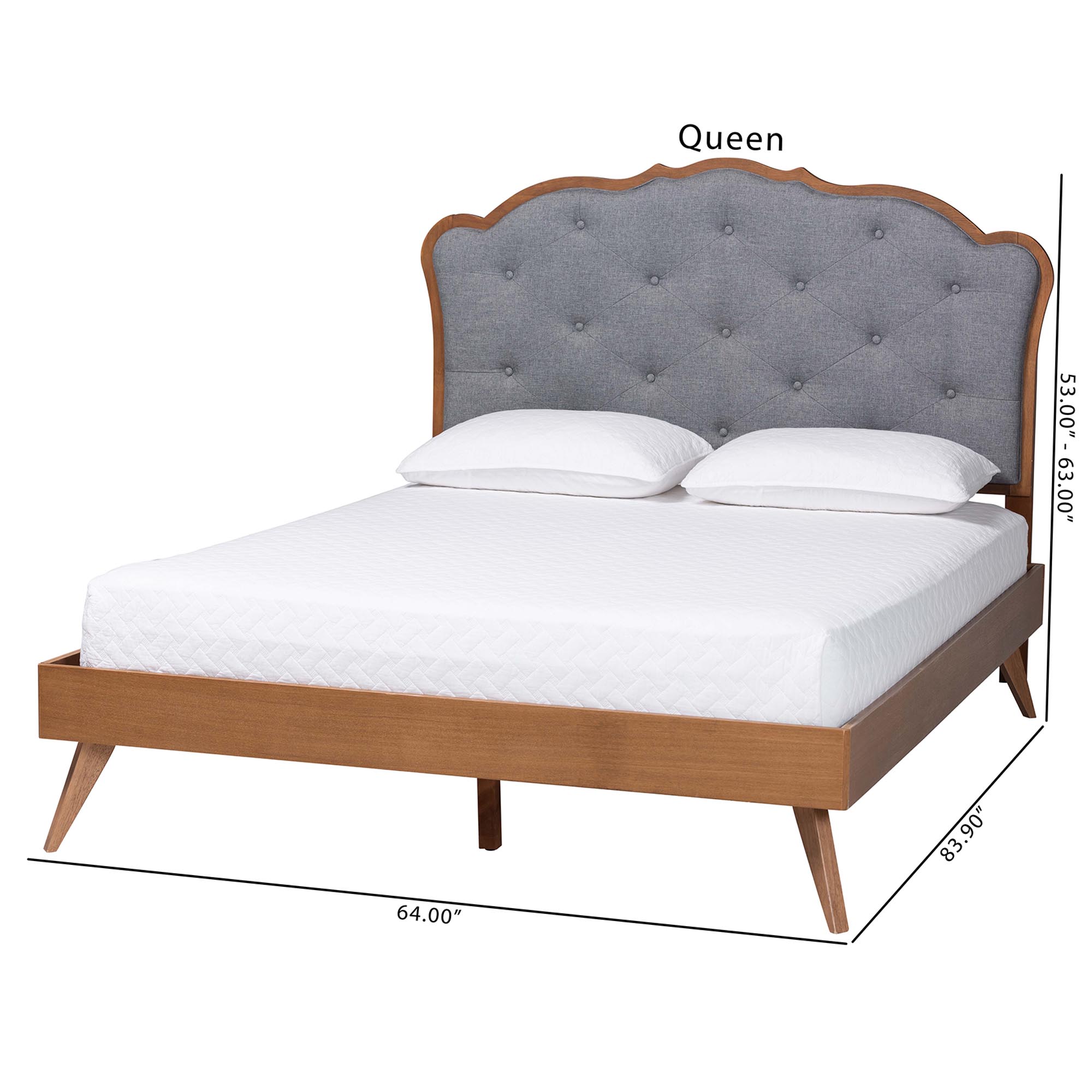 Baxton Studio Aithan Platform Bed - Mid-Century Modern Bed with Upholstered Headboard and Button Tufted Design, Queen