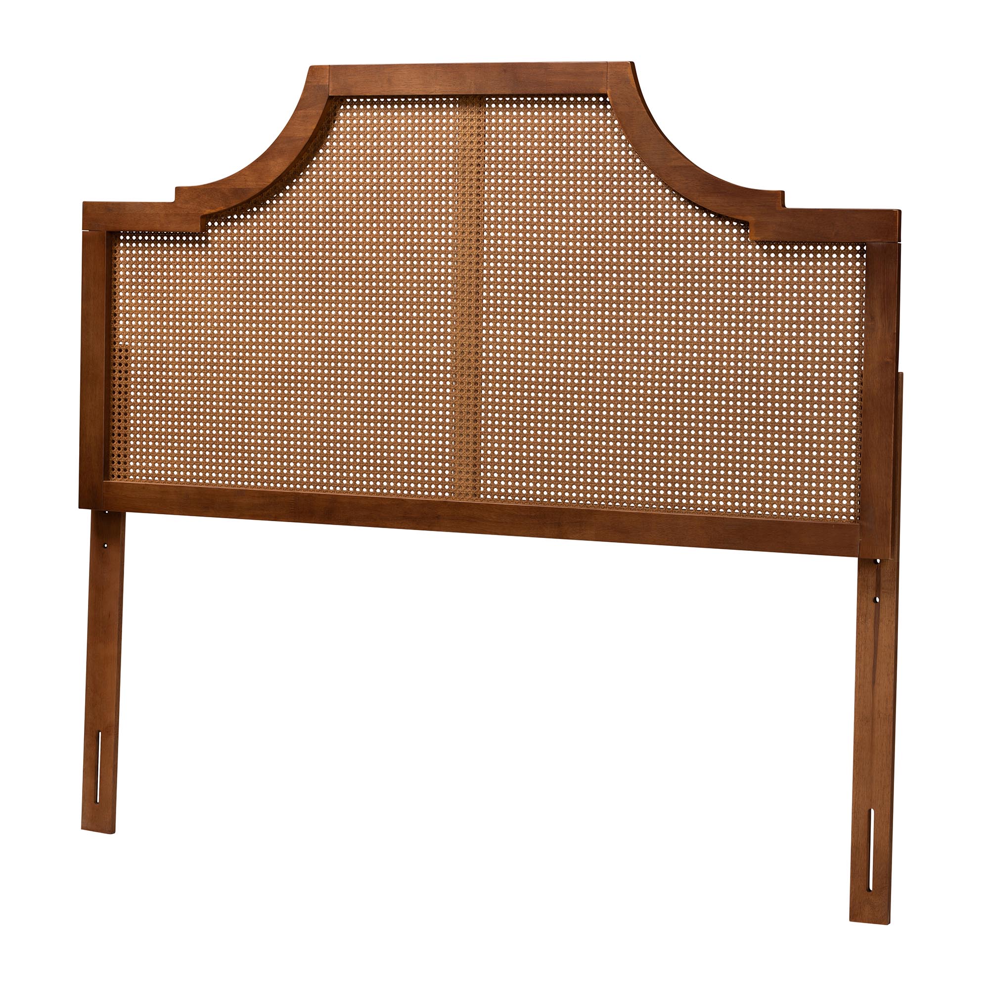 Baxton Studio Risha Mid-Century Modern Ash Walnut Finished Wood and Rattan Queen Size Headboard