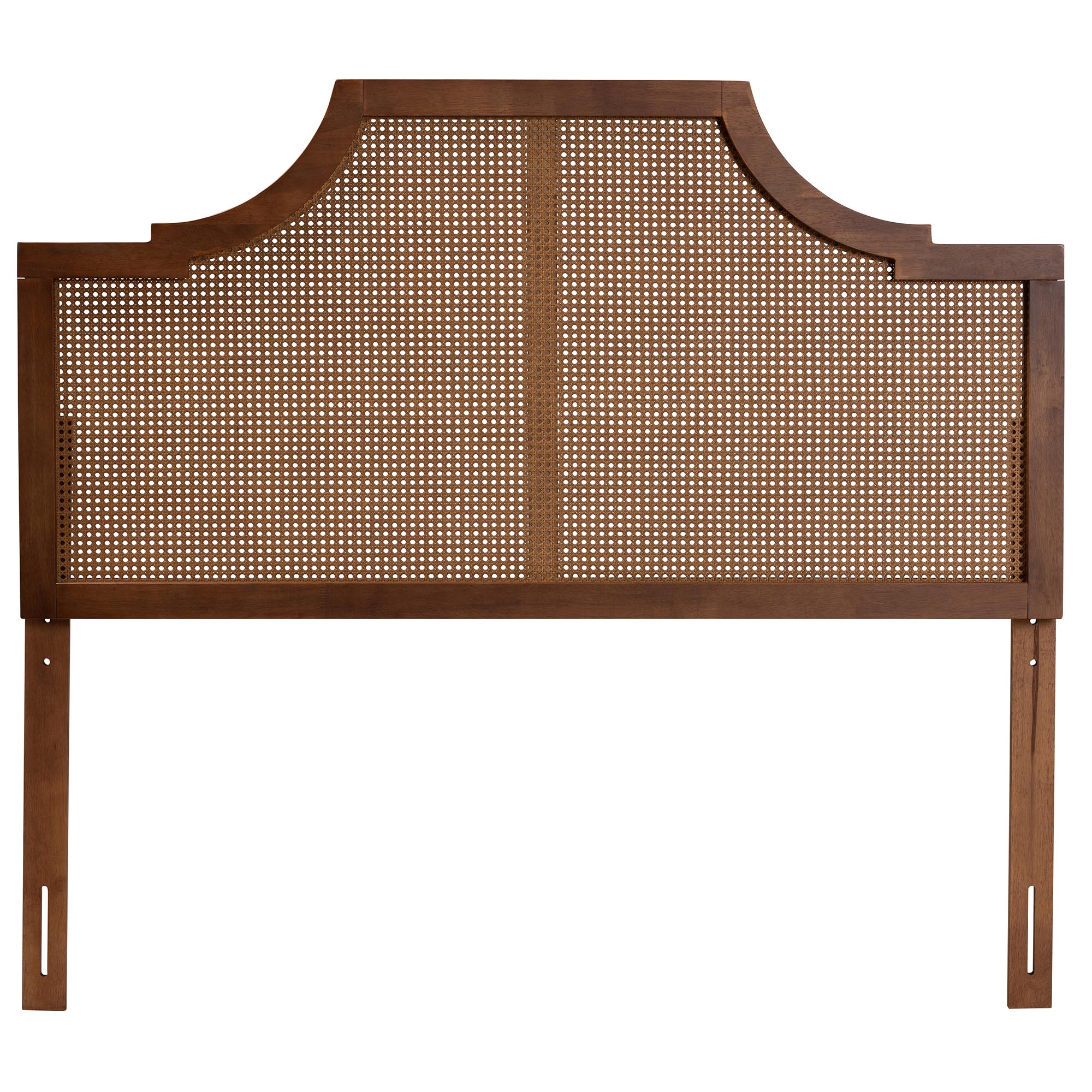Baxton Studio Risha Mid-Century Modern Ash Walnut Finished Wood and Rattan King Size Headboard
