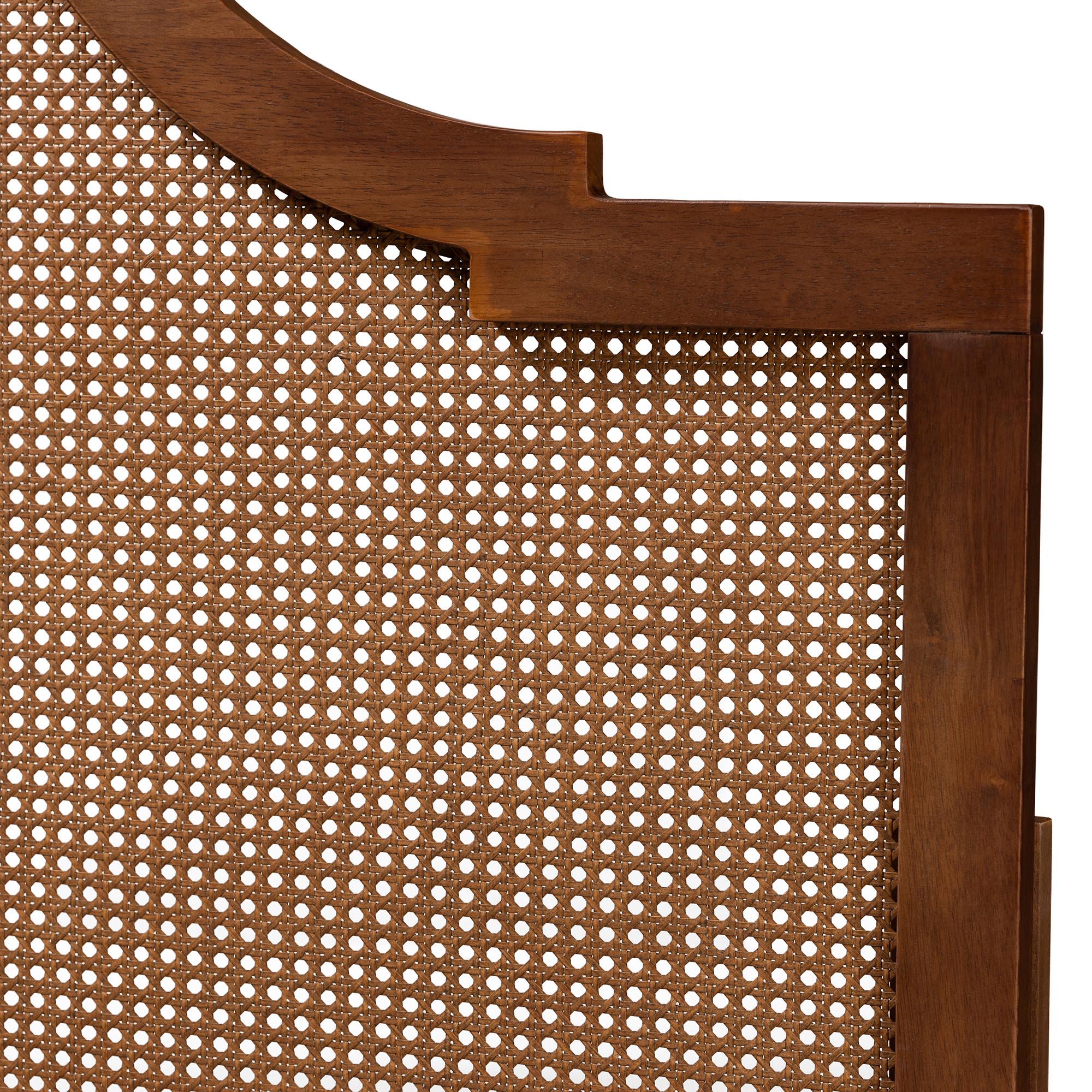 Baxton Studio Risha Mid-Century Modern Ash Walnut Finished Wood and Rattan King Size Headboard