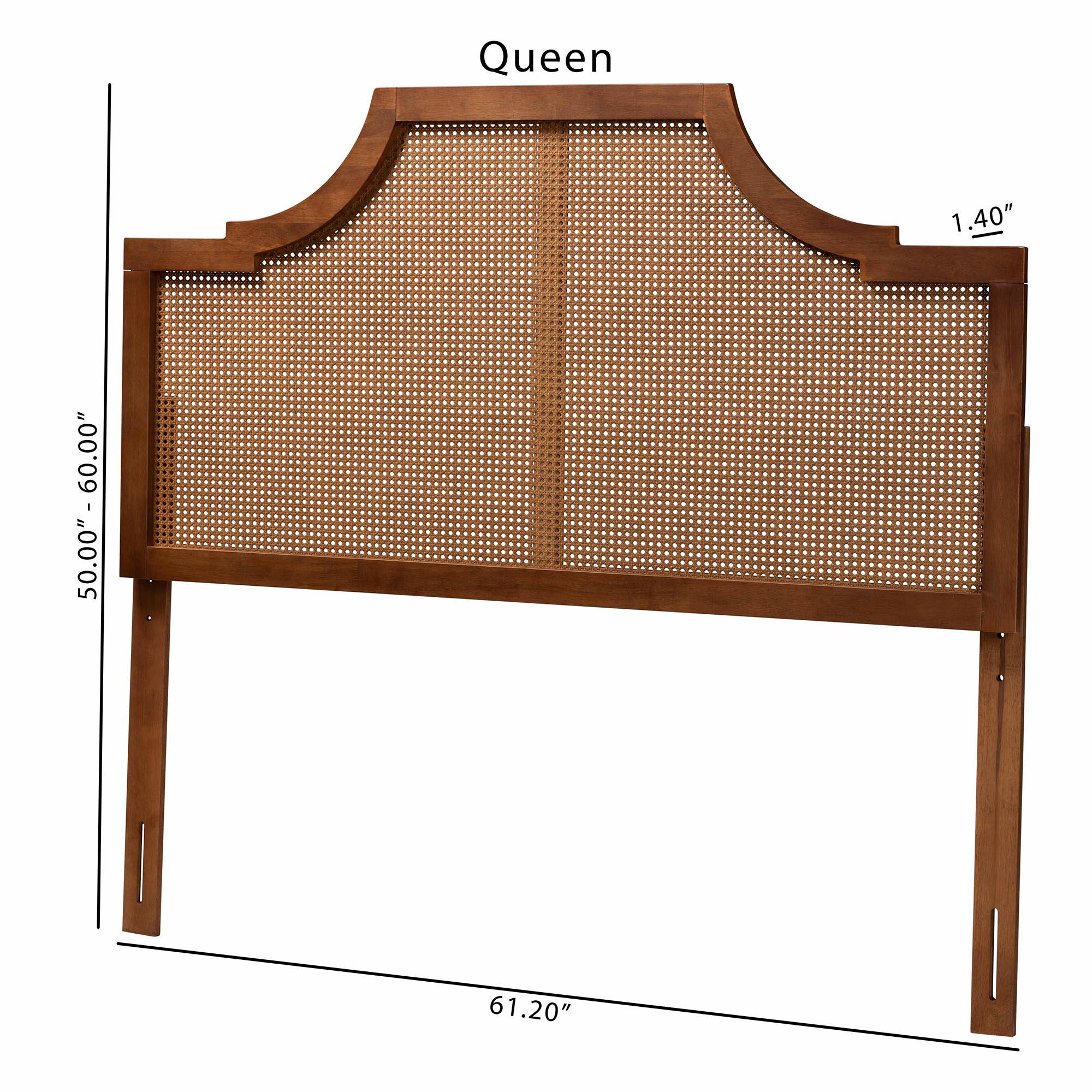 Baxton Studio Risha Mid-Century Modern Ash Walnut Finished Wood and Rattan King Size Headboard