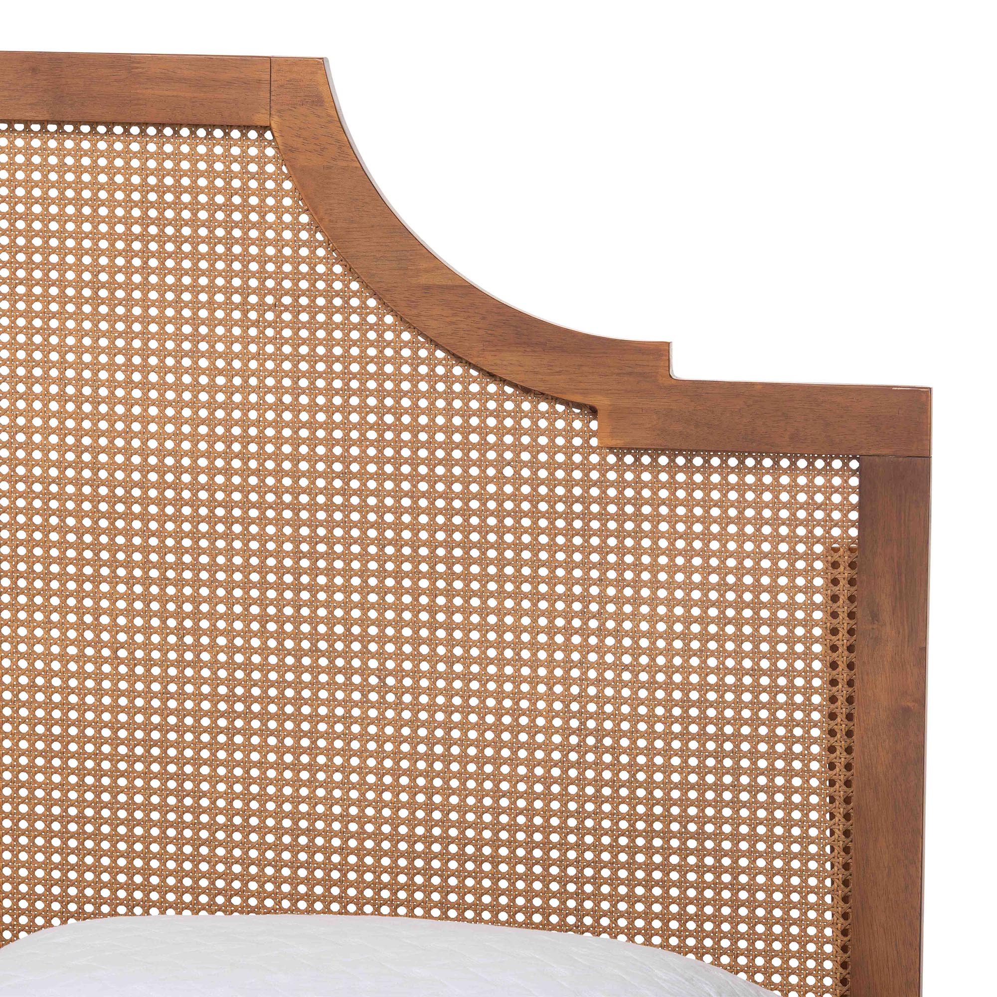 Baxton Studio Rodolfo Platform Bed - Mid-Century Modern Bed with Woven Rattan Headboard, Queen
