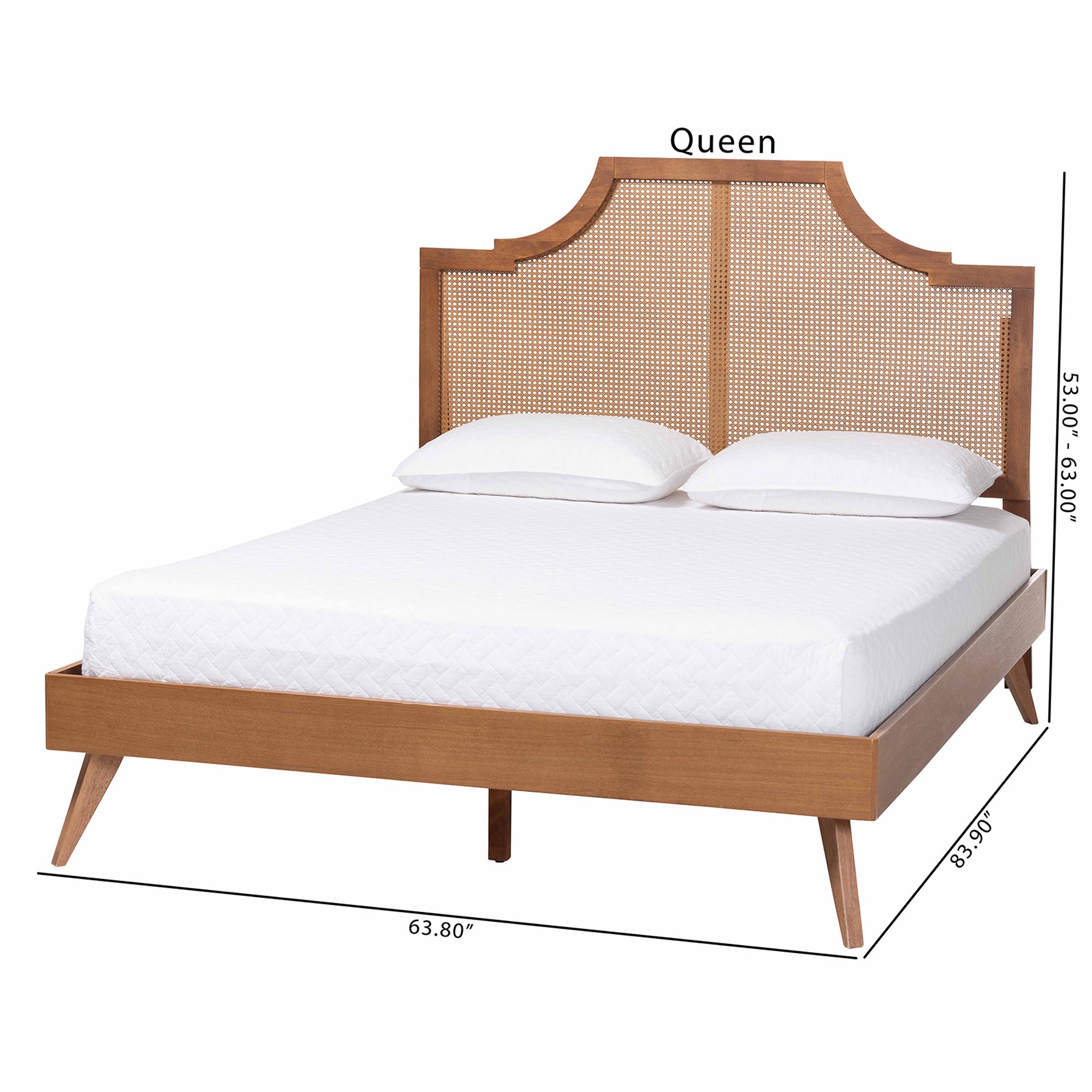 Baxton Studio Rodolfo Platform Bed - Mid-Century Modern Bed with Woven Rattan Headboard, Queen