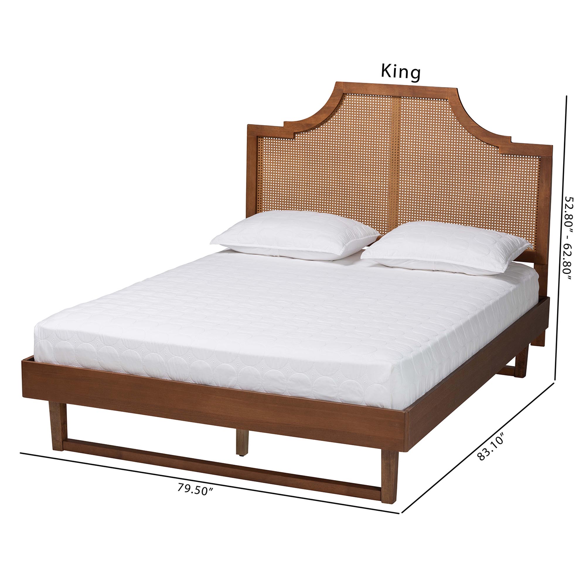 Baxton Studio Francine Mid-Century Modern Ash Walnut Woven Rattan Queen Size Bed