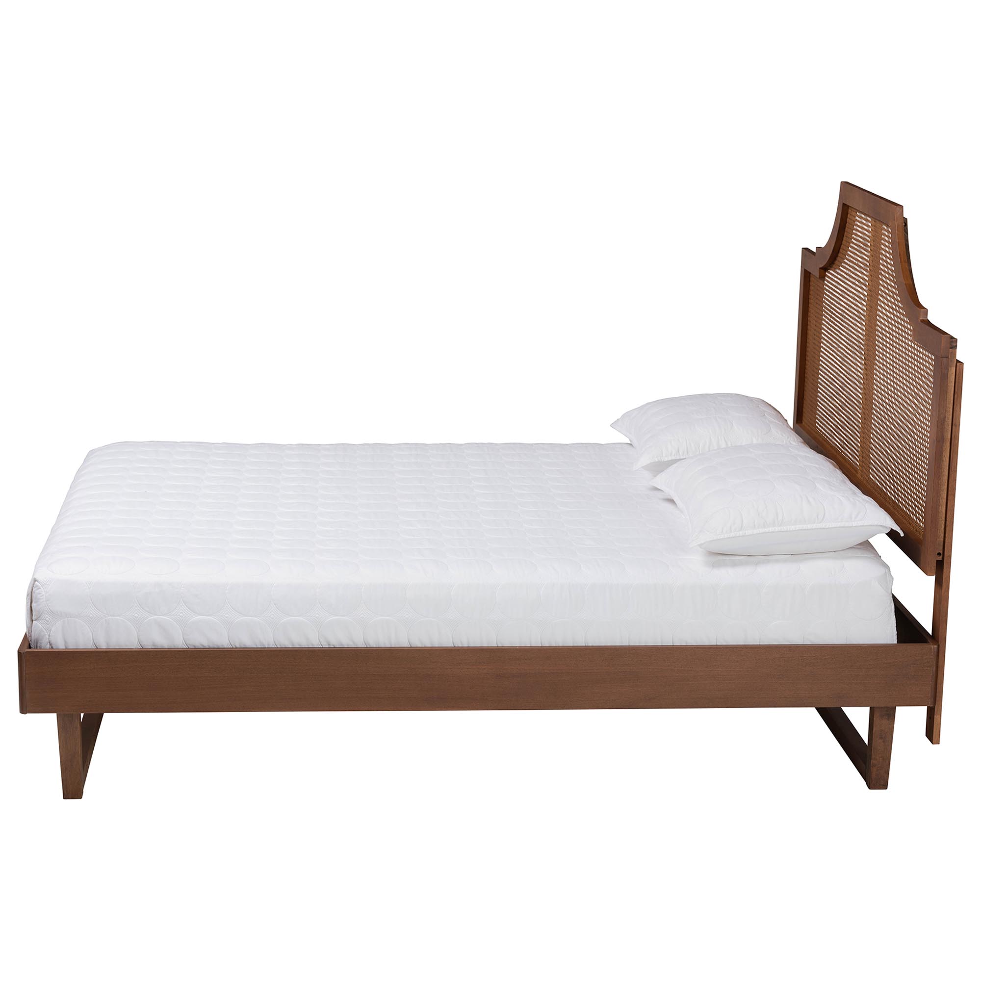 Baxton Studio Francine Mid-Century Modern Ash Walnut Woven Rattan Queen Size Bed