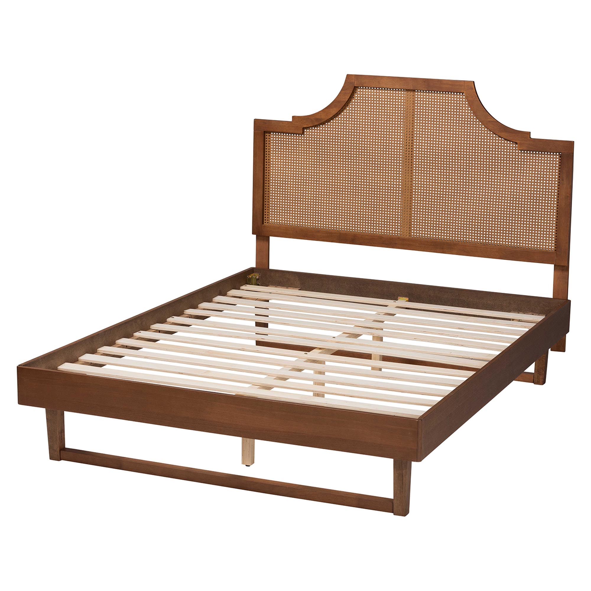 Baxton Studio Francine Mid-Century Modern Ash Walnut Woven Rattan Queen Size Bed