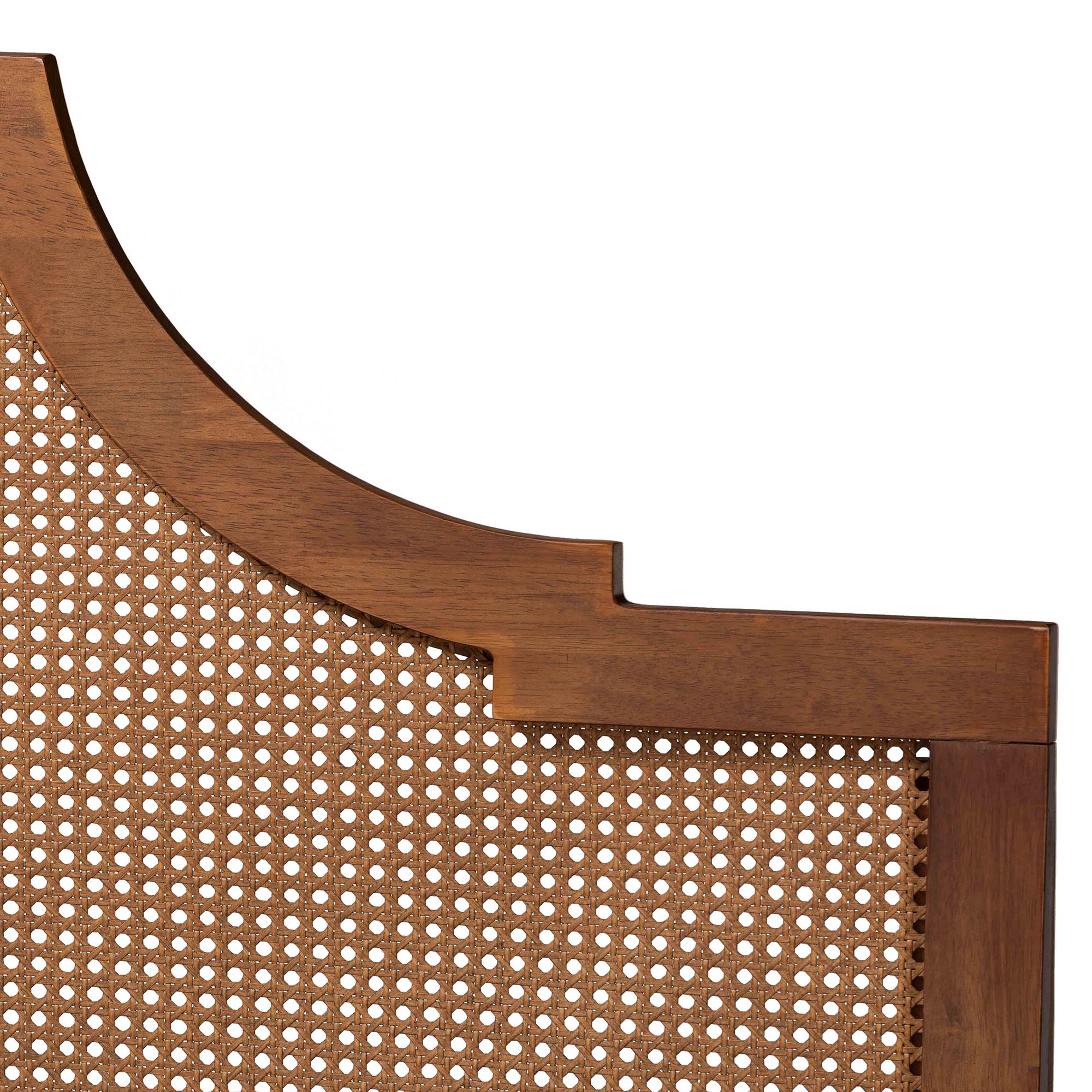 Baxton Studio Francine Mid-Century Modern Ash Walnut Woven Rattan Queen Size Bed