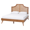 Baxton Studio Rodolfo Platform Bed - Mid-Century Modern Bed with Woven Rattan Headboard, King