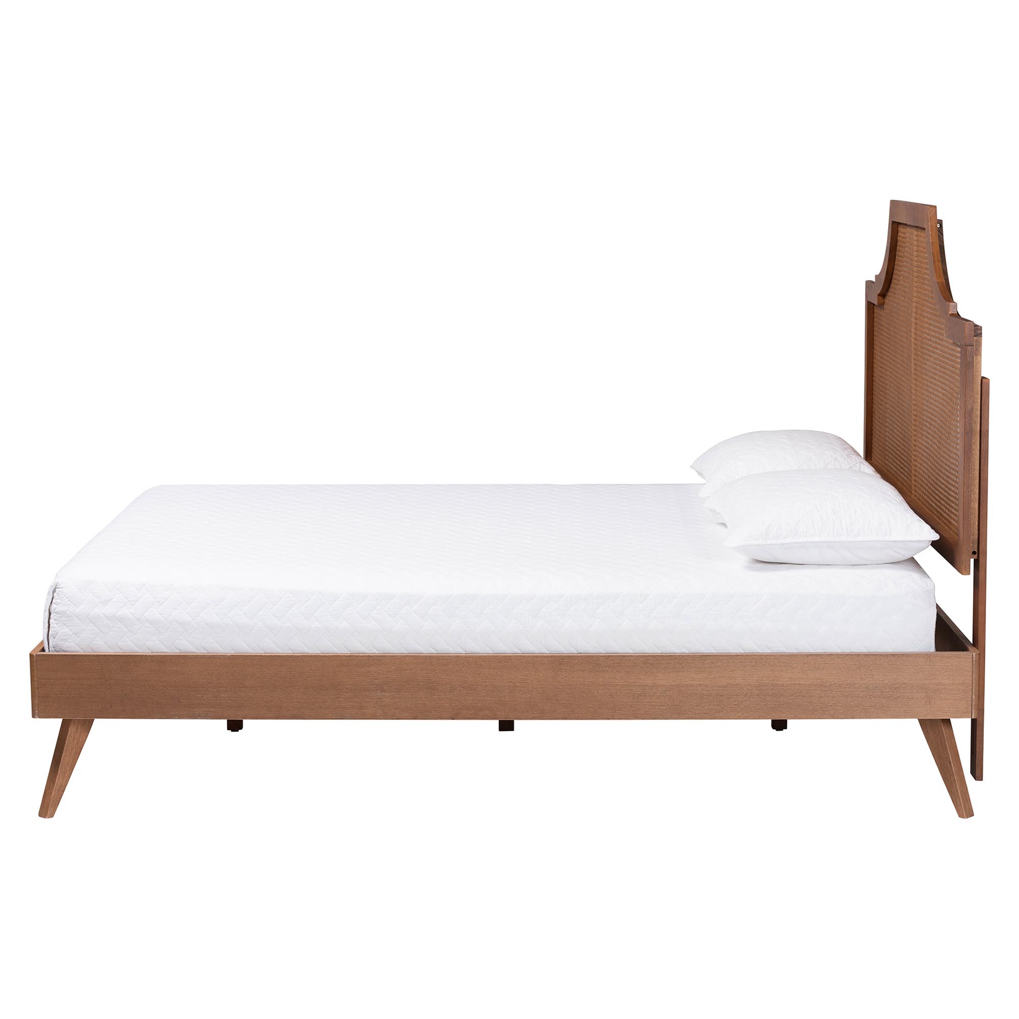 Baxton Studio Rodolfo Platform Bed - Mid-Century Modern Bed with Woven Rattan Headboard, King