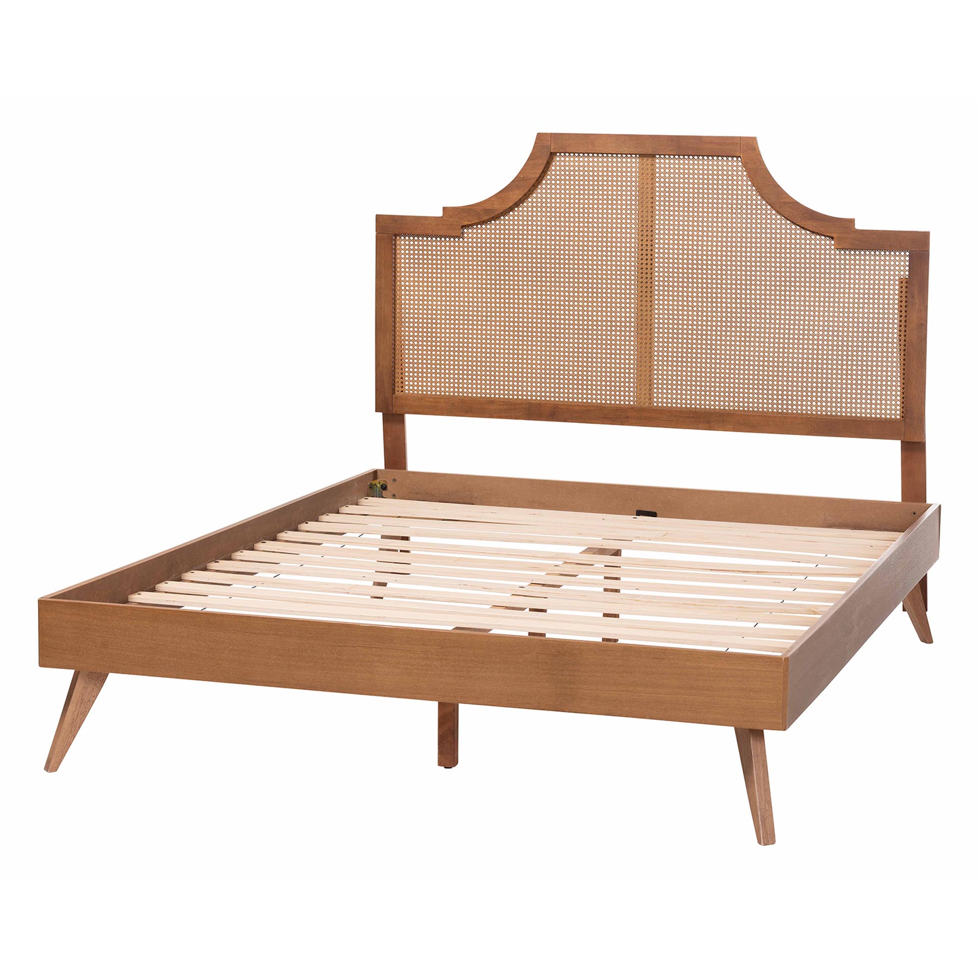 Baxton Studio Rodolfo Platform Bed - Mid-Century Modern Bed with Woven Rattan Headboard, King