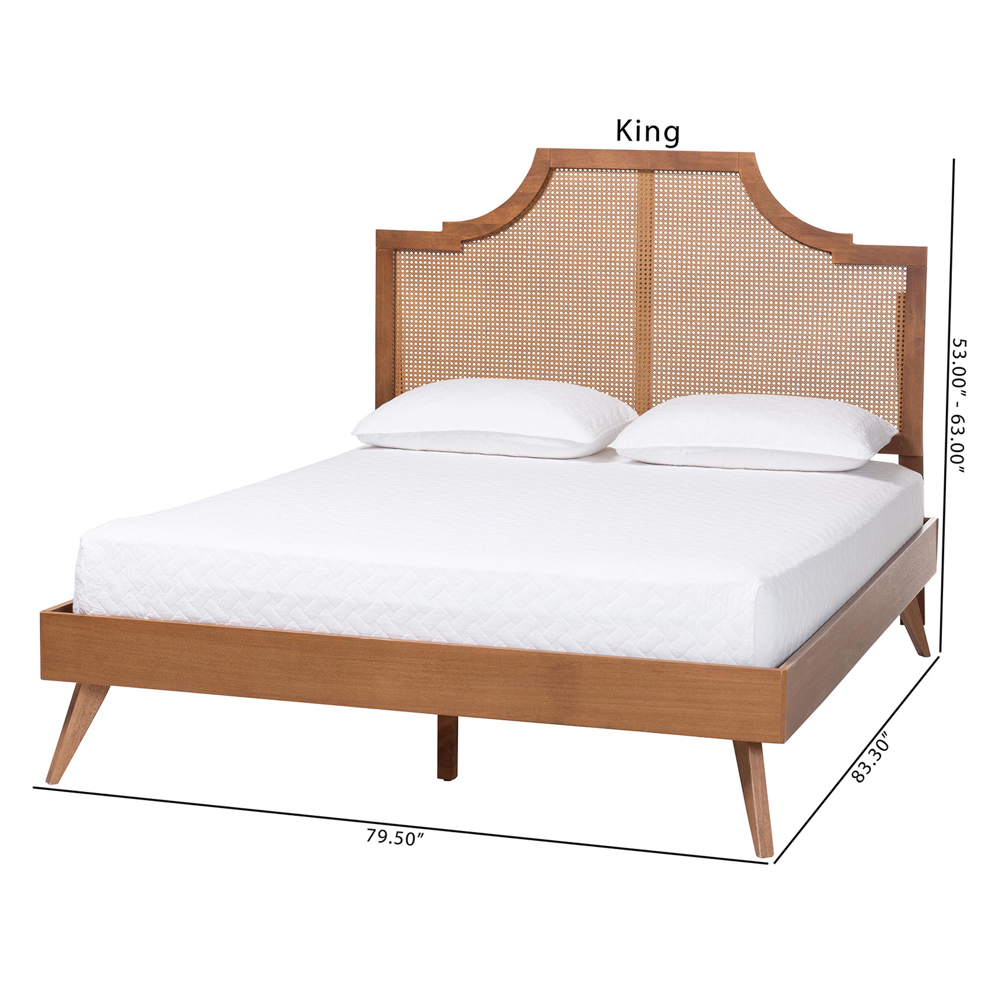 Baxton Studio Rodolfo Platform Bed - Mid-Century Modern Bed with Woven Rattan Headboard, King
