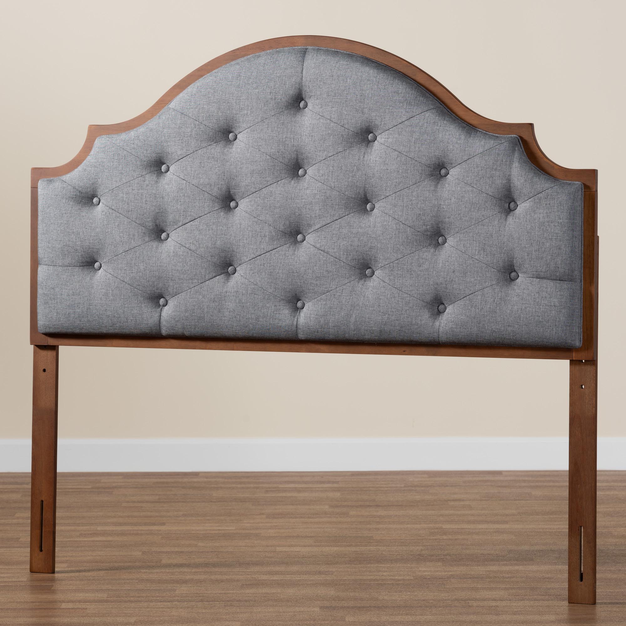 Baxton Studio Premala Classic and Traditional Grey Fabric and Walnut Brown Finished Wood King Size Headboard