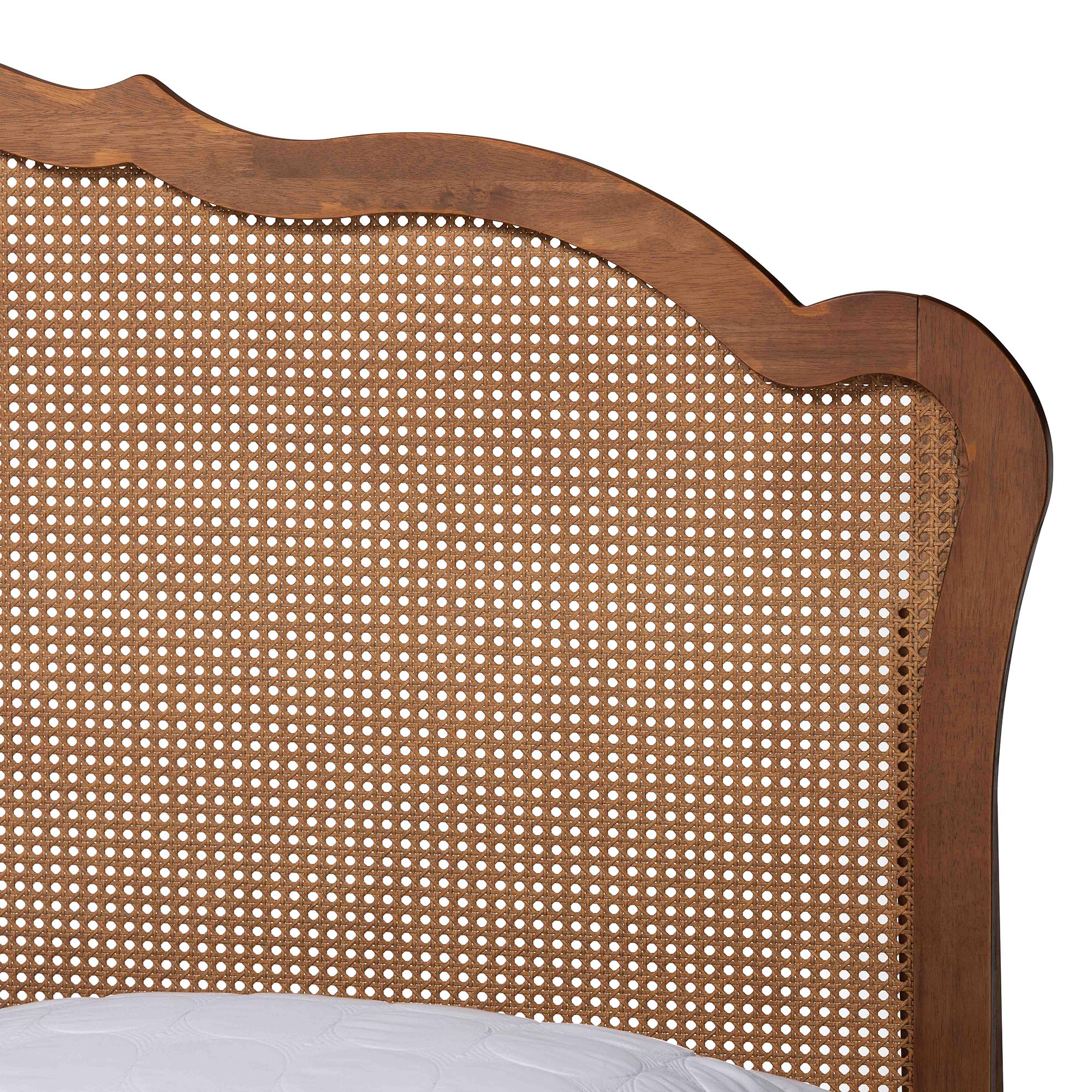 Baxton Studio Latrell Mid-Century Walnut Brown Wood and Rattan Queen Size Storage Bed