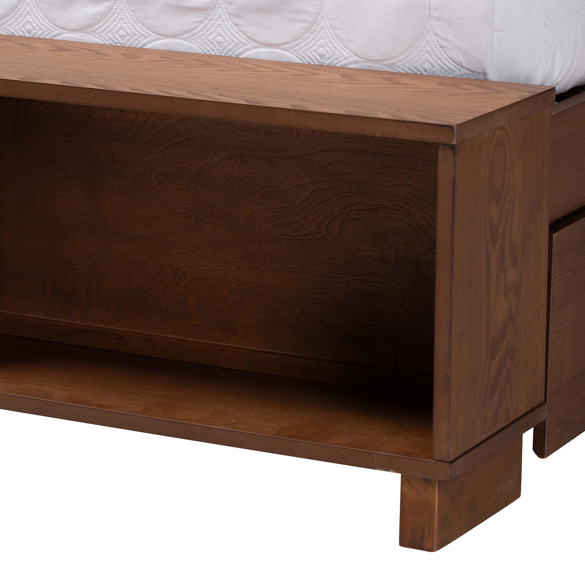 Baxton Studio Latrell Mid-Century Walnut Brown Wood and Rattan Queen Size Storage Bed
