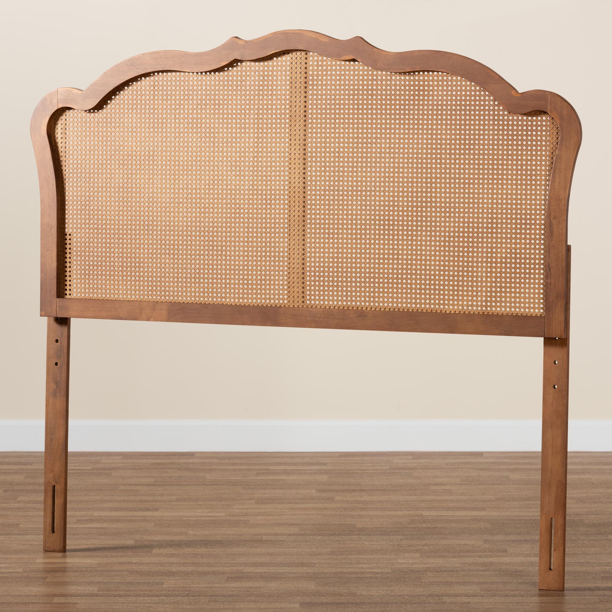 Baxton Studio Leandra Classic and Traditional Ash Walnut Finished Wood Queen Size Headboard with Rattan